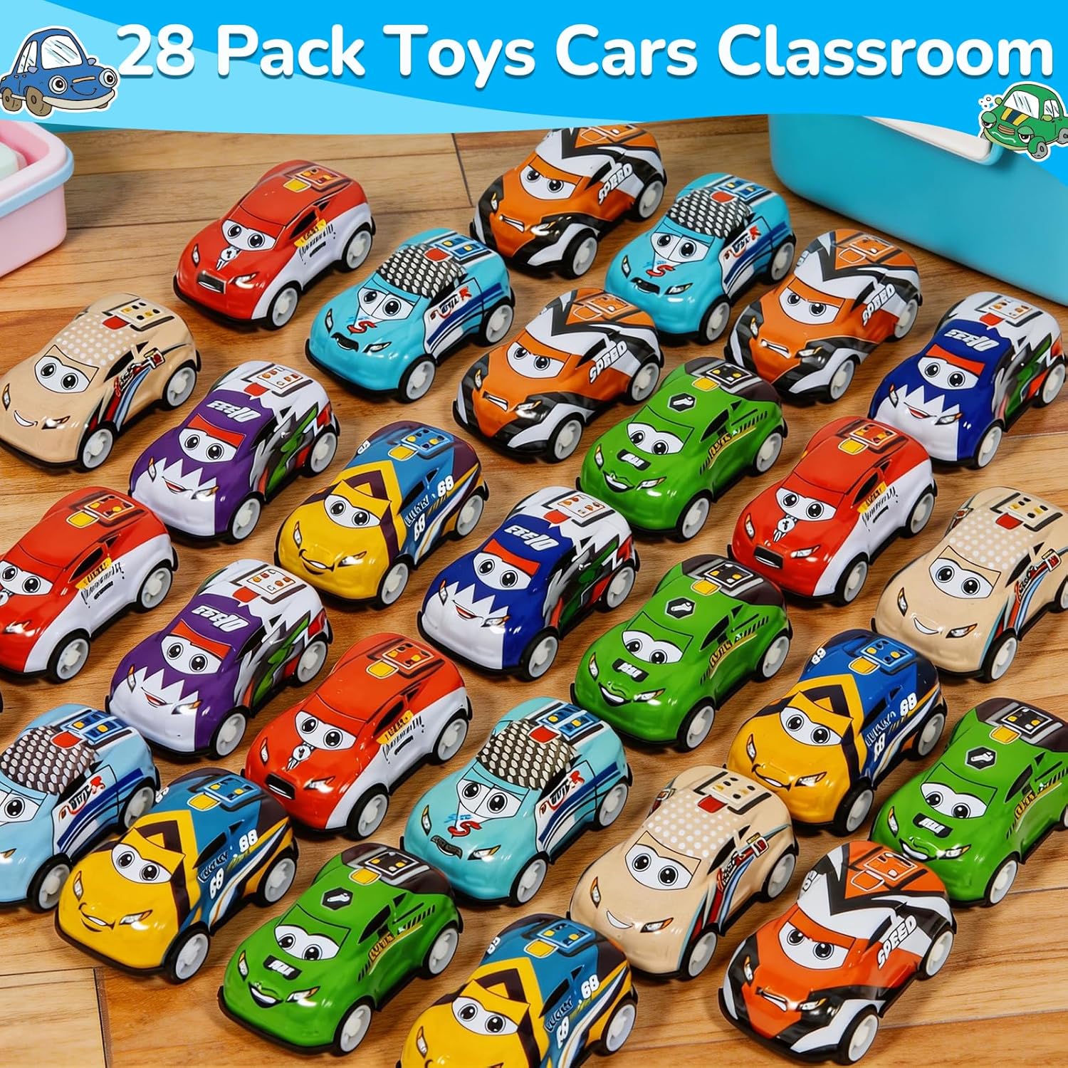 AMENON 28 Pack Pull Back Cars Mini Vehicles Toy Easter Gifts for Kids Toddlers School Classroom Party Favor Treasure Box Exchange Prizes Boys Race Cars Girls Goodie Bag Stuffers