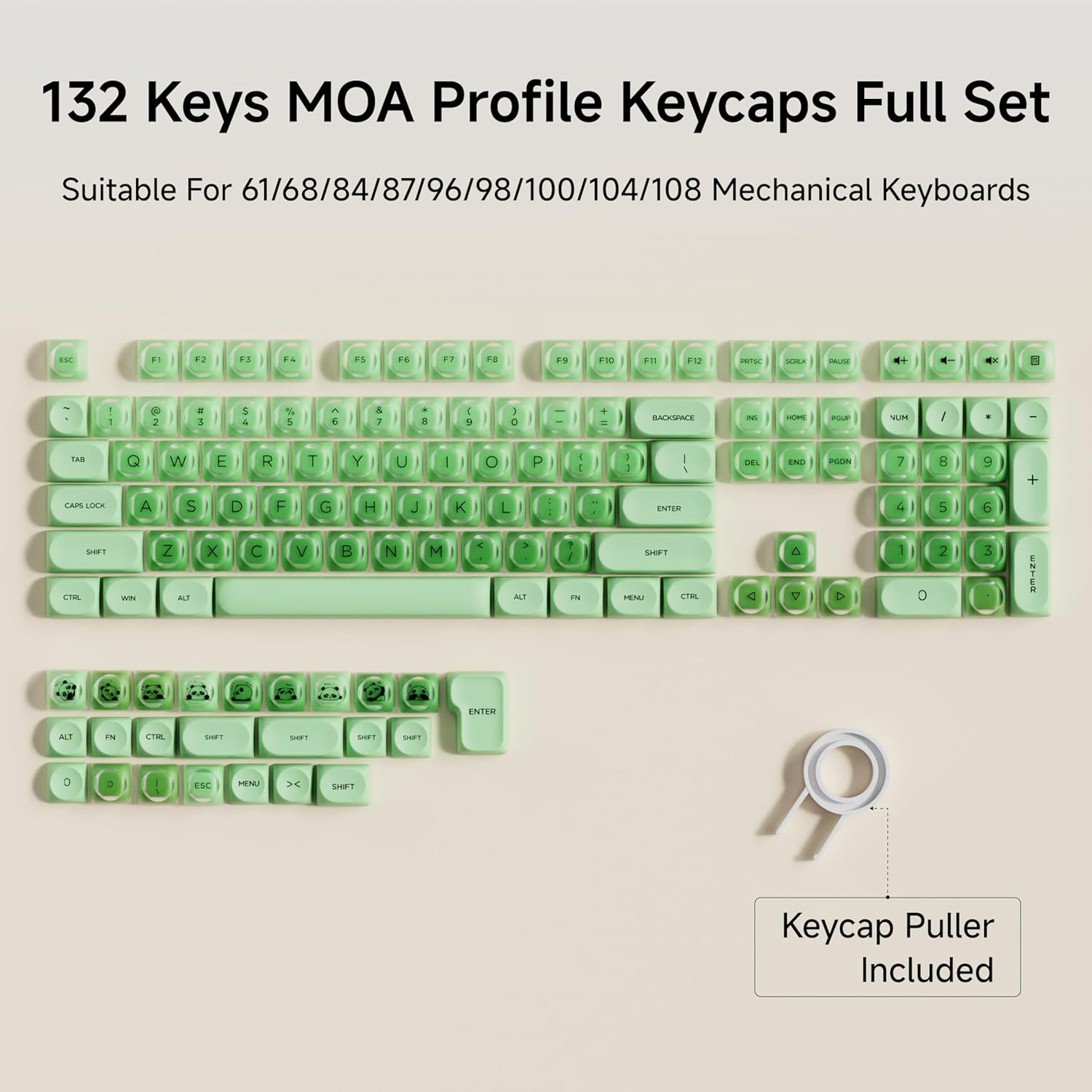 SEUNKWANG EWEADN Foundation PBT Keycaps, Jelly MOA Profile Keycap, 132 Keys Cute Custom Keycaps for Mechanical Keyboard with Cherry/Gateron MX Switches-Green