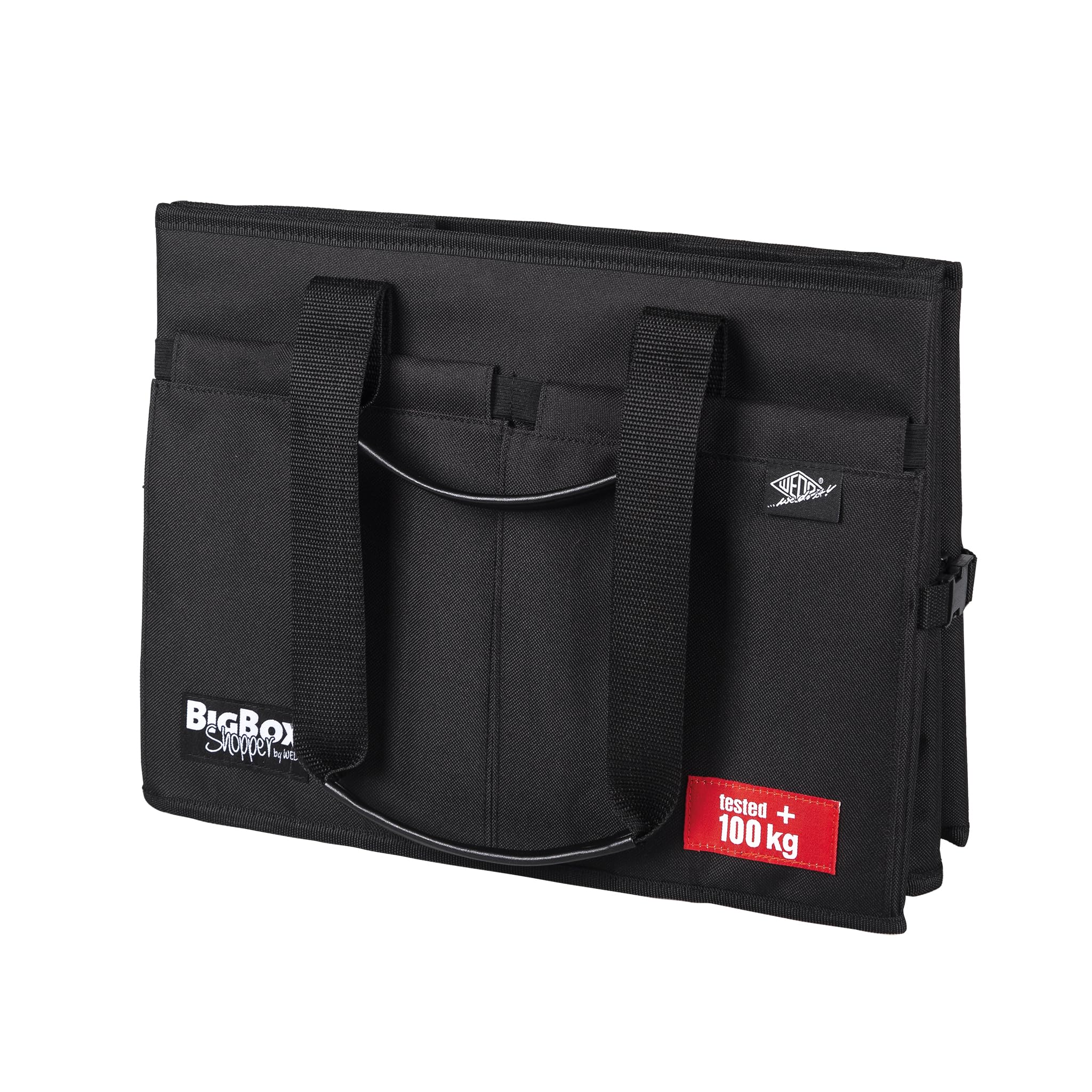 Wedo 582531 torba do bagażnika Big Box Shopper (rozmiar XL (z poliestru, 60 x 40 x 30 cm, kieszenie wewnętrzne i zewnętrzne, zapięcie na rzepy, szybkie zapięcie, składana, min. nośność 25 kg) czarna