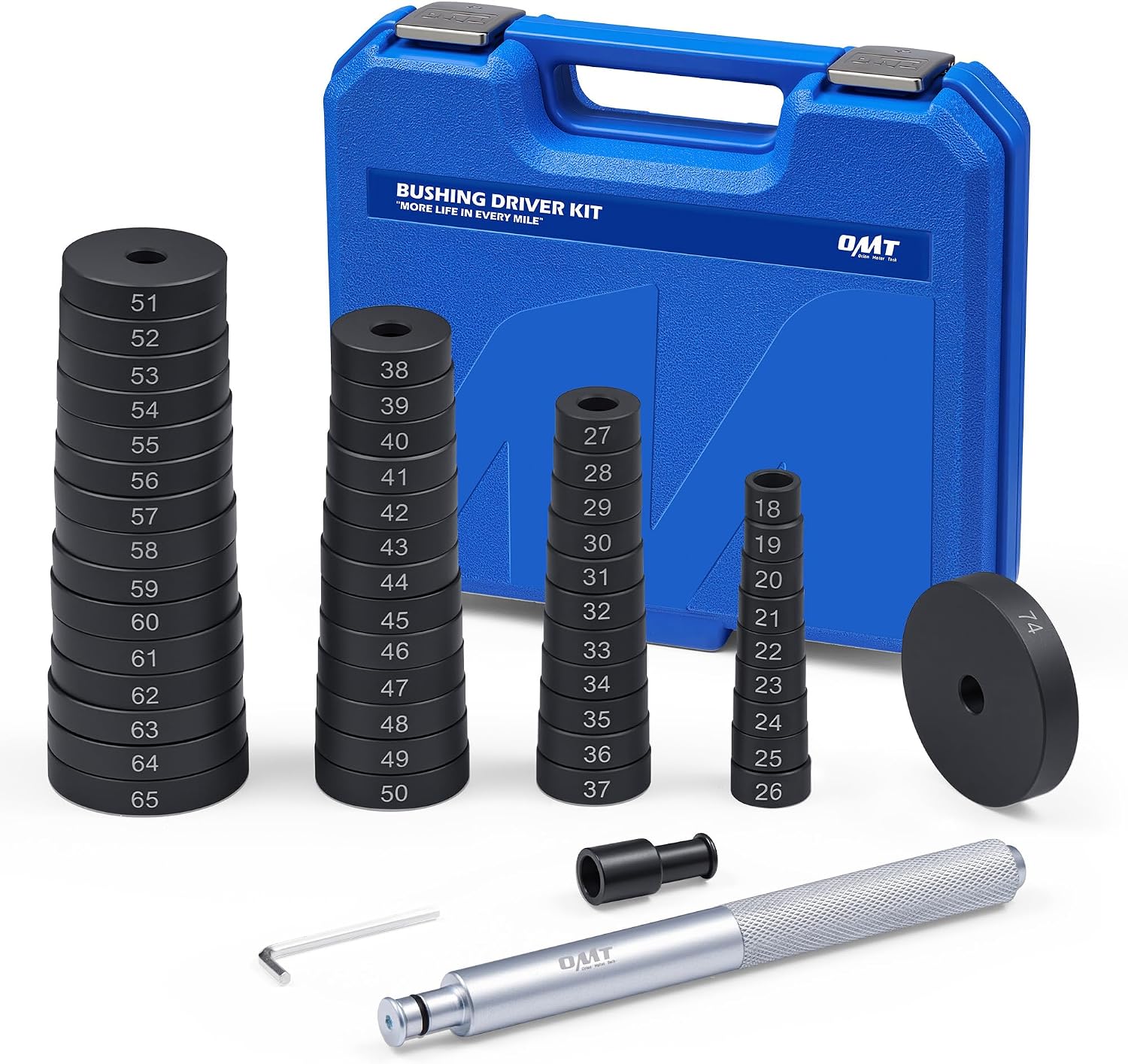 OMT Bushing Driver Set & Transmission Bearing Race Seal Installer Kit | Include 18-65mm & 74mm Metric Discs For Bush Removal, Heavy Duty Bearing Press Kit