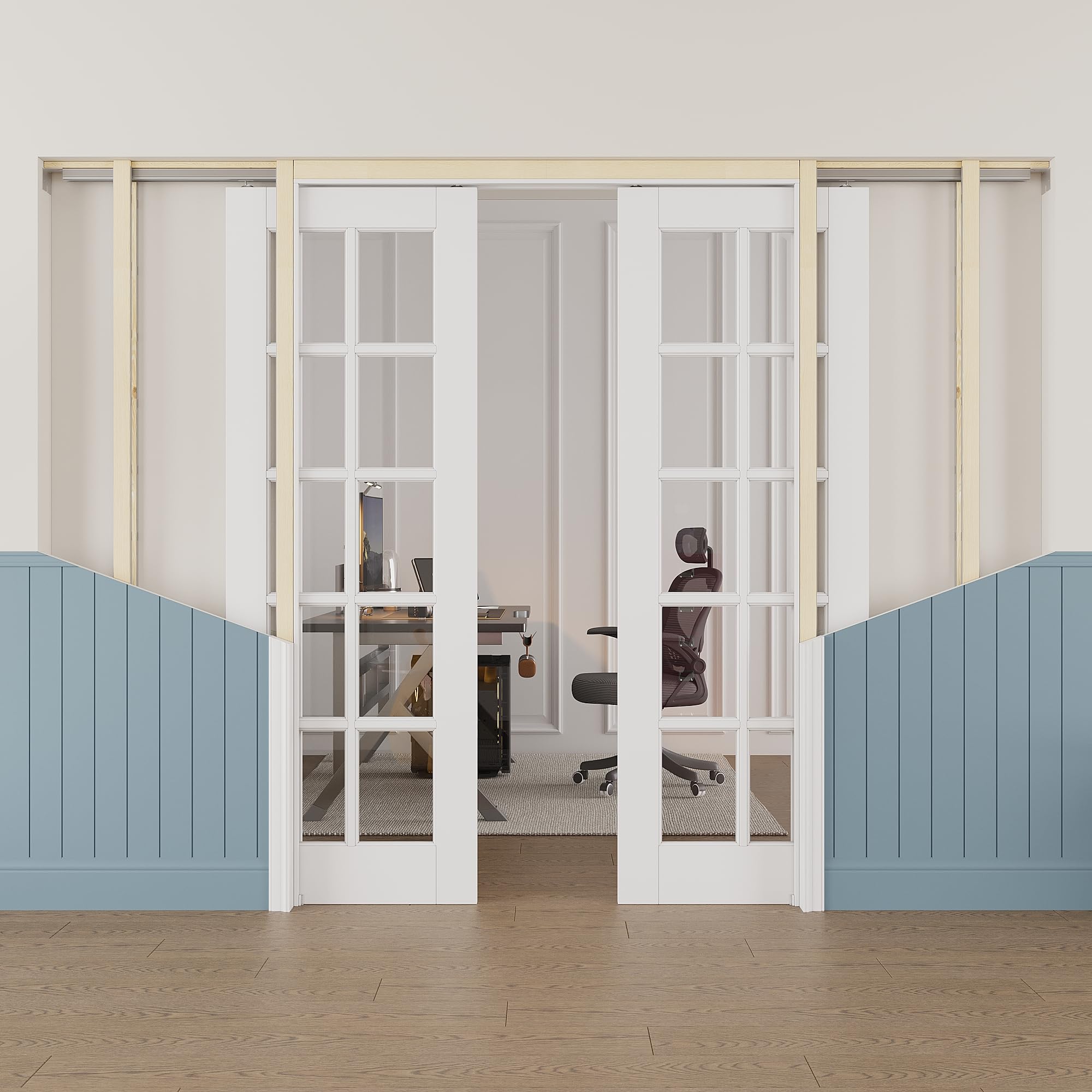 48x80 Sliding Double Pocket Door,Glass Doors,Hidden Doors,10 Lite Clear