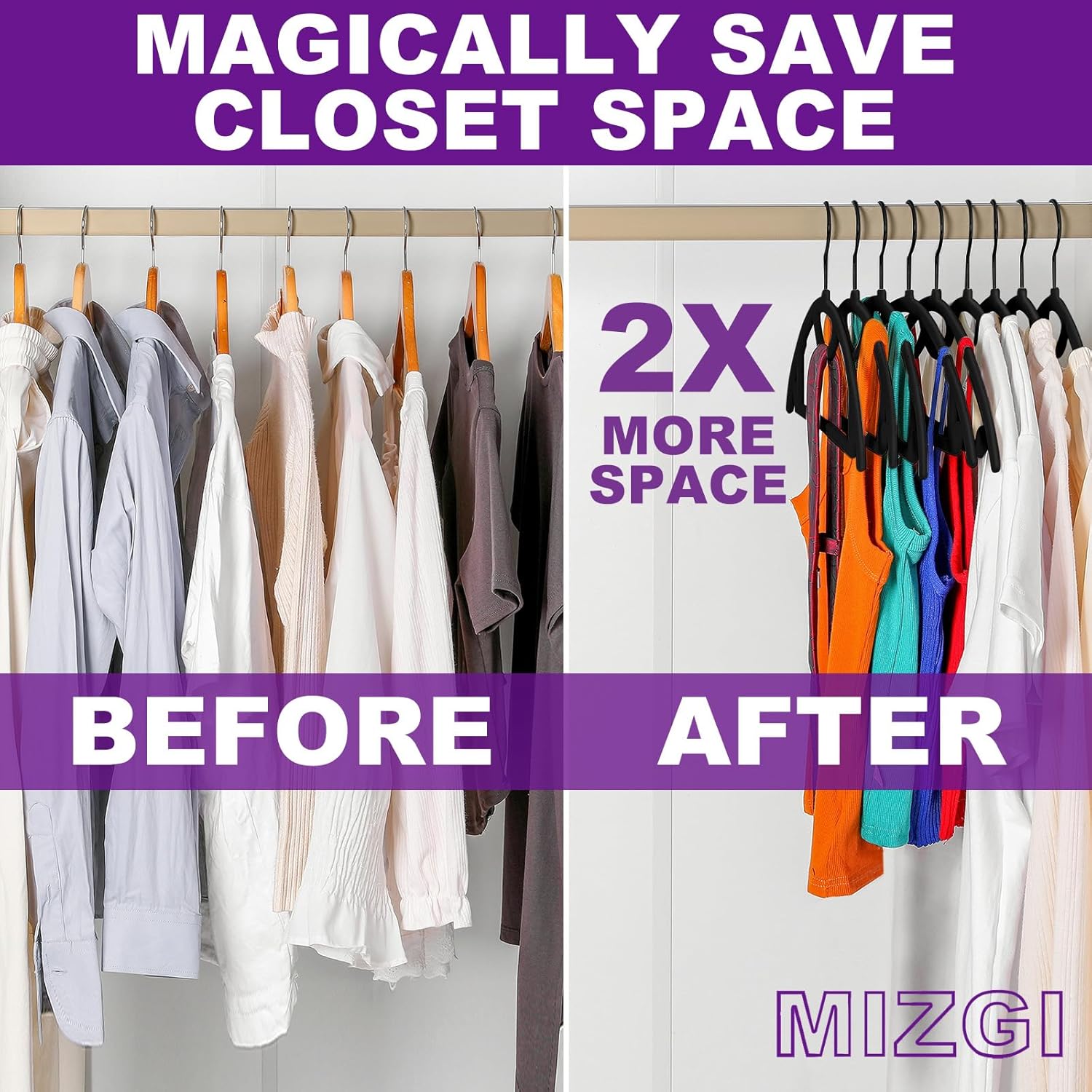 MIZGI Premium Velvet Hangers 50-Pack,No Shoulder Bump Hangers W/Tie Bar Ultra Thin Space Saving Non Slip Hanger Heavy Duty Felt Rounded Clothes Hanger for Sweaters,Coat,Jackets,Pants,Shirts - Image 8