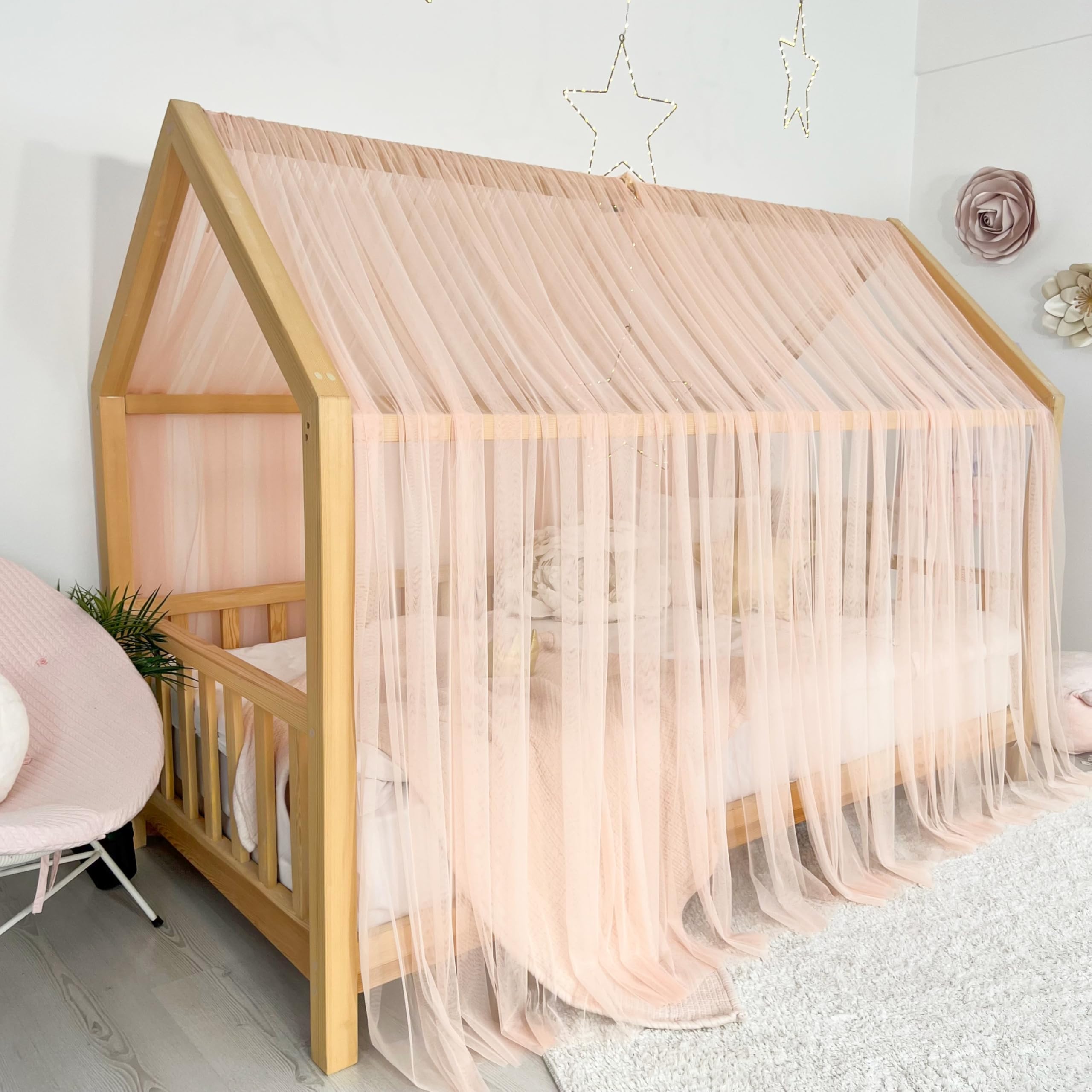 Toldo de cama estilo princesa para niñas, decoración de habitación de niños para camas Montessori, regalo de tul suave para niños pequeños (SALMON, 400 cm, juego 2)