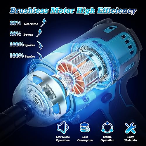 Miniatura 3 de Kit de llave de impacto inalámbrica de 370 pies para batería Makita de 18 V, 12 pulgada 600 NM de alto par 2200 RPM llave de impacto sin escobillas