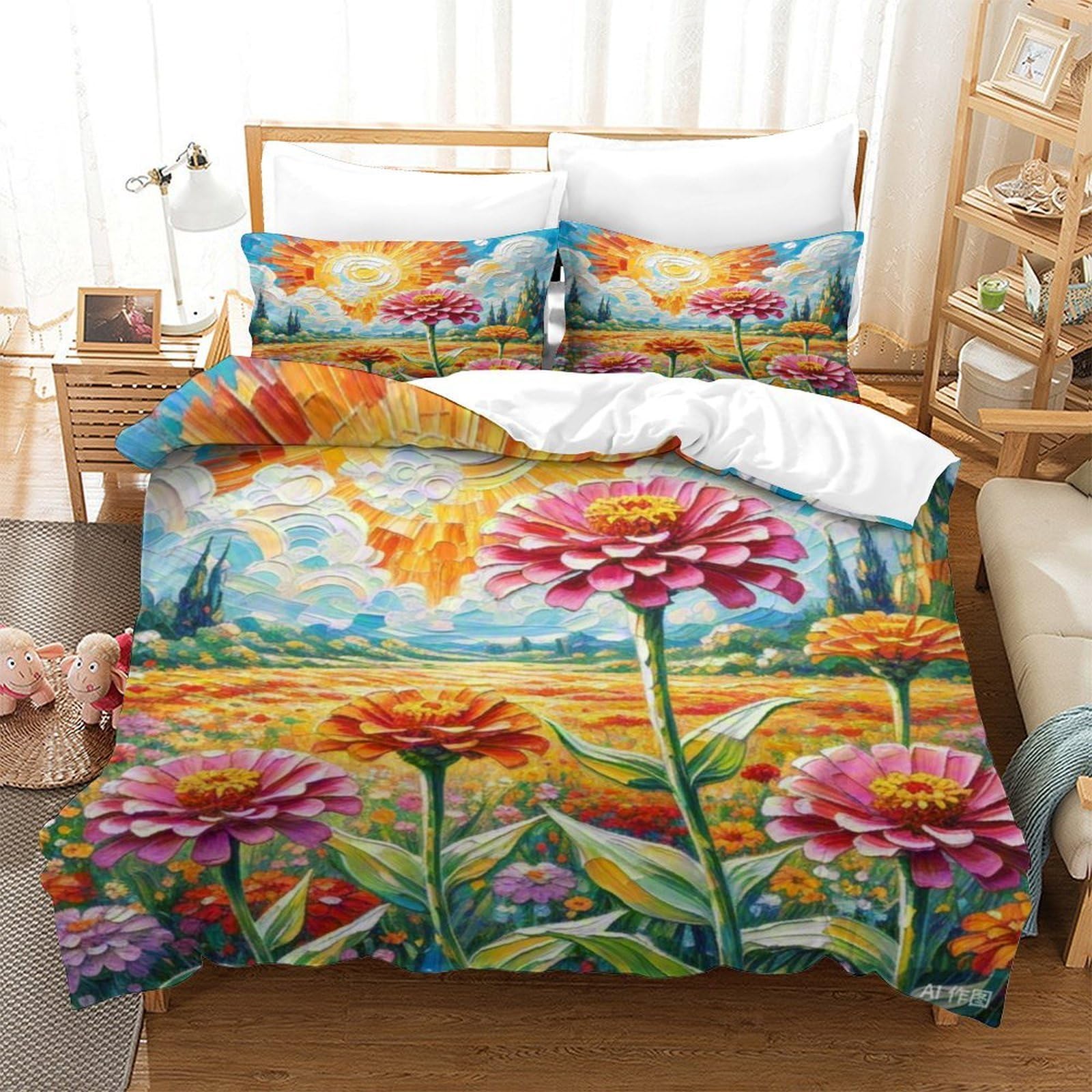 Housse de couette Zinnia Elegans 140x200 microfibre pour lit enfant