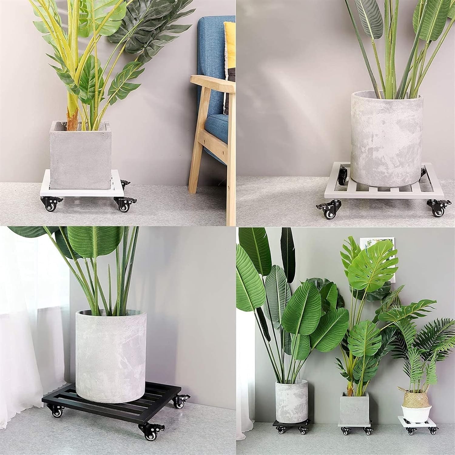 Square Plant Caddy with WheelsRolling Plant Stand Pot TrolleyWheeled Planter Saucer TrayPotted Flower Mover Dolly for Indoor Outdoor/White/35Cm,White-45Cm