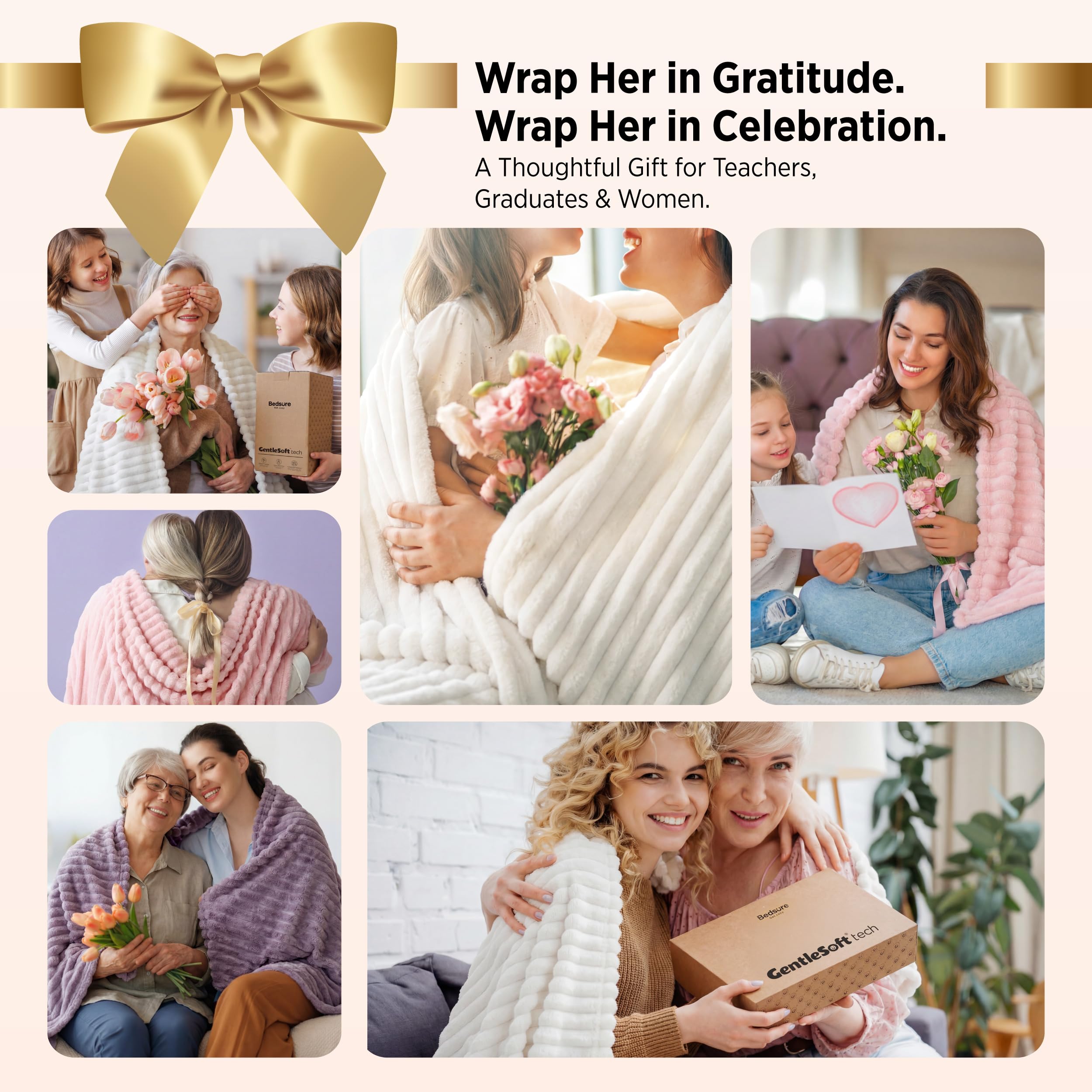 Bedsure GentleSoft White Throw Blanket for Couch - Teacher Appreciation Graduation Gifts Birthday Gifts for Women Mom Her, Cozy Fleece Throw Blanket for Girl, Room Home Decor, Off White, 50x60 Inches