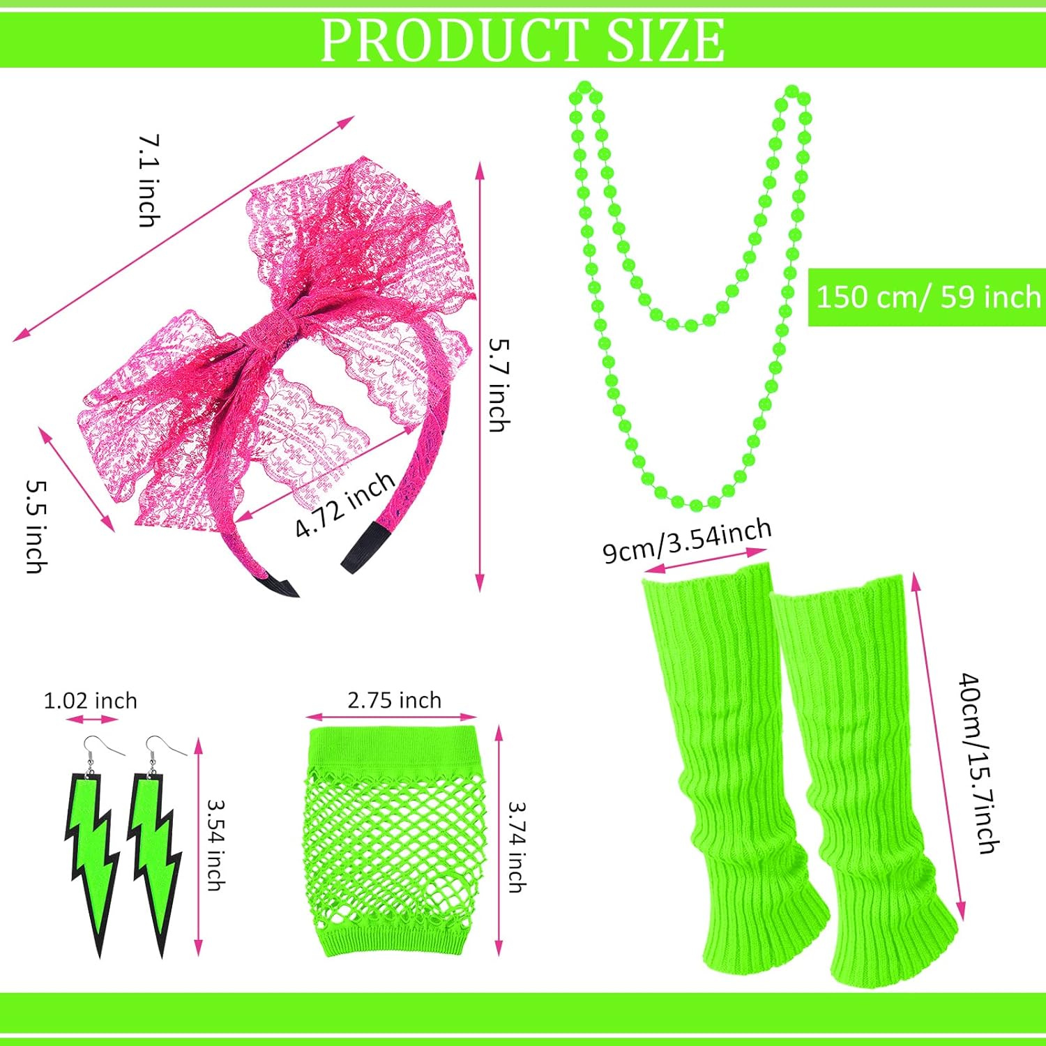 I Love The 80's Disco Outfits Costume Accessories for Women Shoulder Top Headband Earring Necklace for Halloween Party - Image 4