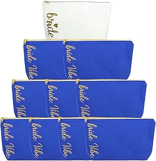 Lady & Home - Juego de 10 bolsas de cosméticos para despedida de soltera, bolsa de maquillaje de regalo para novia, dama de honor, equipo de novia, BrideTribe, bolsas de viaje 100% algodón, Bride Vibe