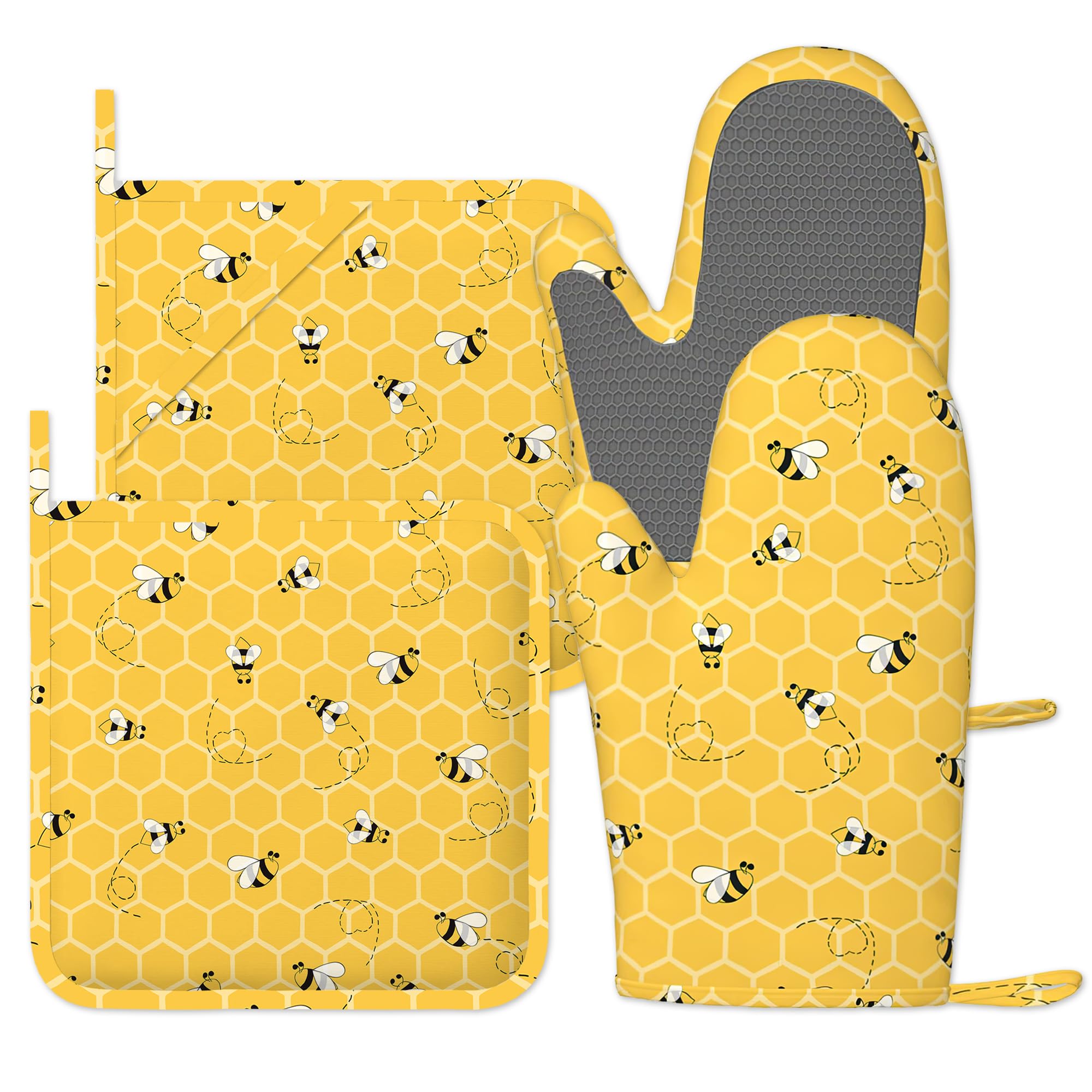 Vibrant Honeycomb Silicone Heat Resistant Oven Mitts and Pot Holders 4 Piece