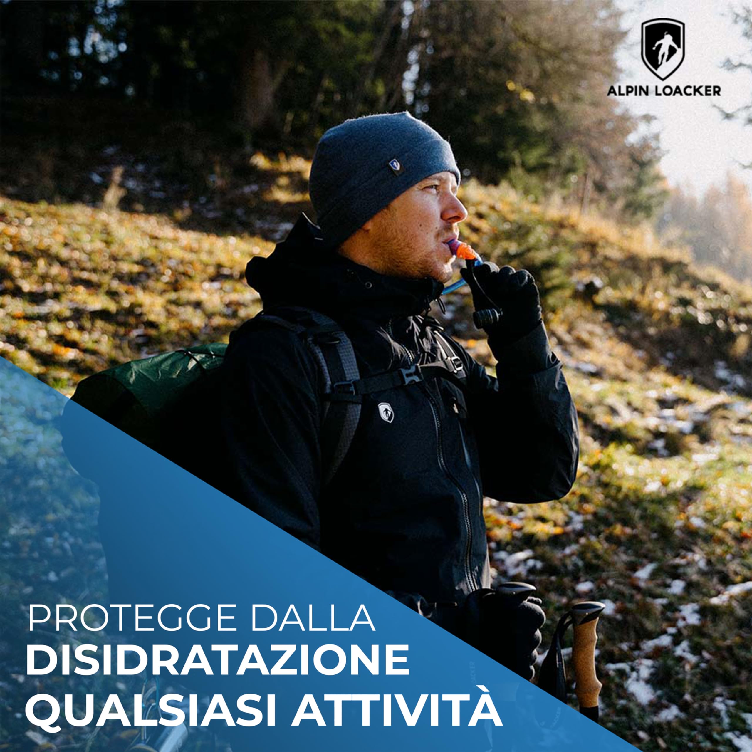 ALPIN LOACKER Bolla d'acqua per esterni con tubo per bere, super leggera, per sport, escursioni e attività all'aperto, sistema di idratazione senza BPA, zaino leggero
