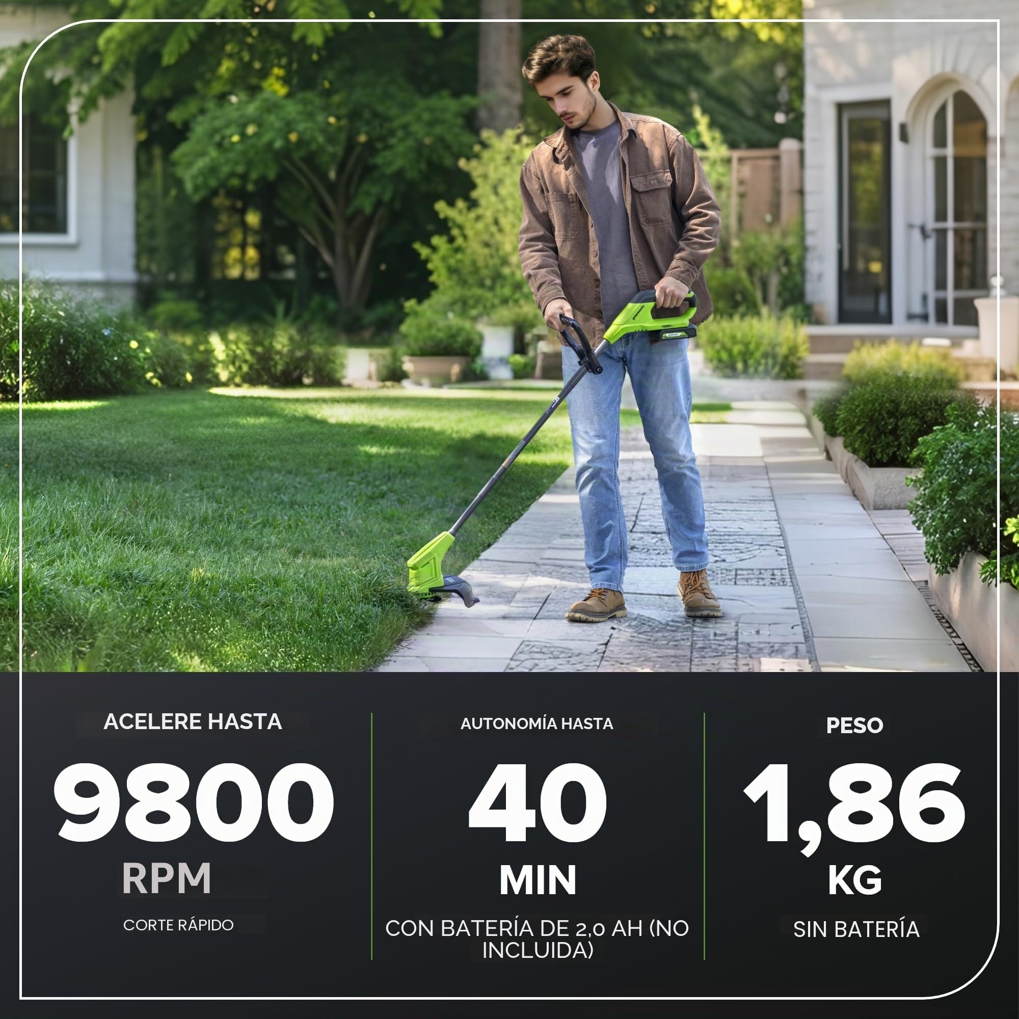 Greenworks G24LT25K2 Cordless Strimmer for Small to Medium Gardens, 25cm Cutting Width, Autofeed 1.65mm Nylon Line with 24V 2Ah Battery & Charger, 3 Year Guarantee