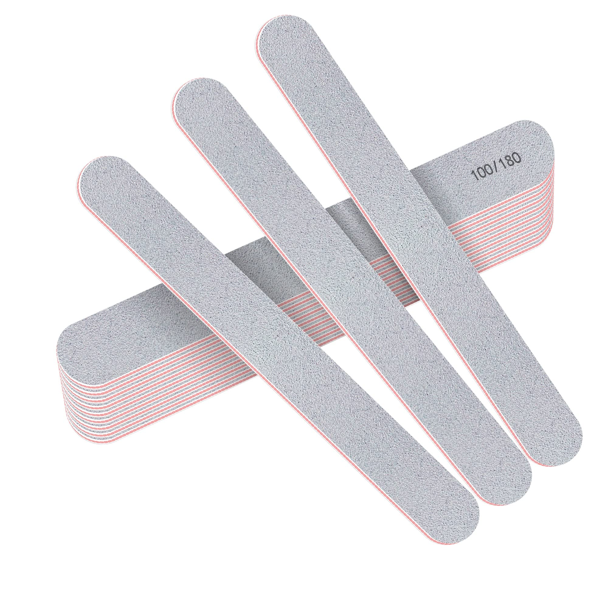 Stadux 12 PCs Professional Nail Files Double Sided Emery Boards 100/180 Grit, Fingernail Files for Natural/False Nails, Nail Styling Set for Home and Salon Use - White
