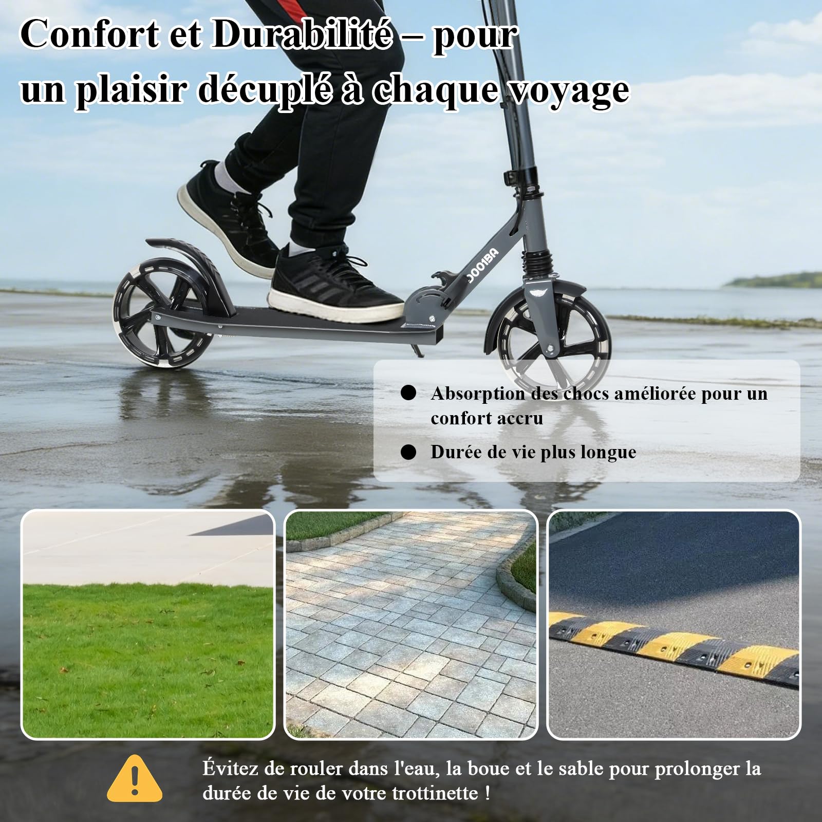 Trottinette Pliable Ado 9-14 Ans, Trottinette Adolescent avec Frein au Guidon, Trotinette Grande Roue 200MM, Trotinettes Guidon Hauteur Ajustable 3 Niveaux, Enfant/Ado 125-175CM, Charge 100KG