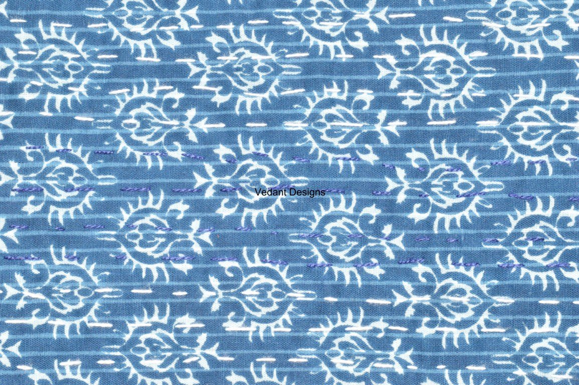 Vedant diseños Indigo Azul Algodón Kantha Colcha Doble Colcha 90 x 60 pulgadas, color azul