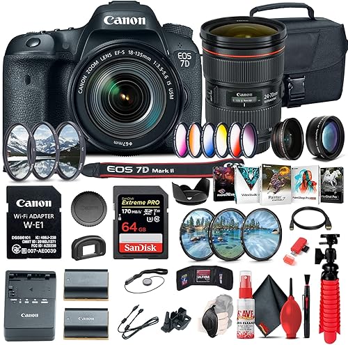 Canon Cámara DSLR EOS 7D Mark II con lente USM de 0.709-5.315 in f/3.5-5.6 es USM y adaptador Wi-Fi W-E1 (9128B135) + lente Canon EF de 0.945-2.756