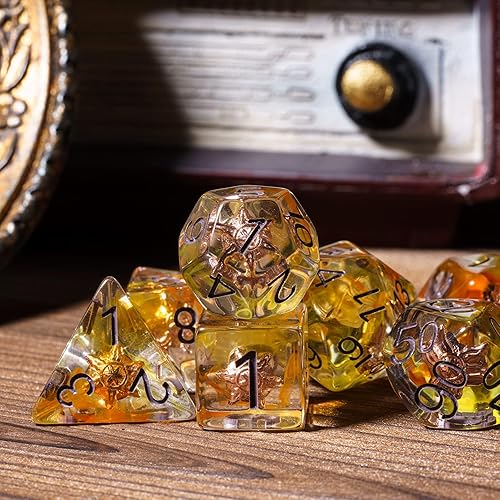 Miniatura 3 de UDIXI Juego de 7 dados poliédricos, juego de dados DND de 7 troqueles rellenos de sol para juegos de rol como juegos de mesa MTG de Calabozos y