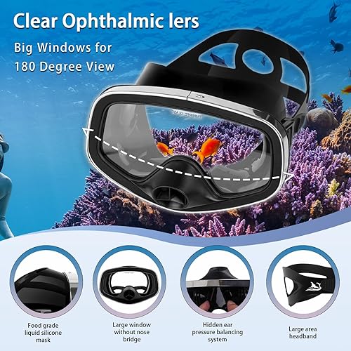 Miniatura 3 de Máscara de buceo con válvula de drenaje de visión amplia, adecuada para adultos, buceo, buceo libre y esnórquel