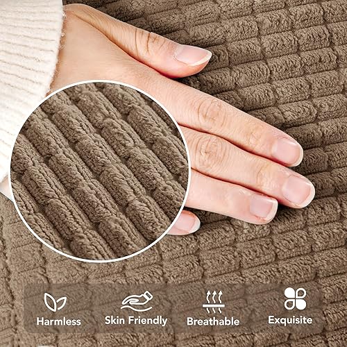 Miniatura 10 de Deconovo Juego de 4 fundas de almohada de 18 x 18 pulgadas, fundas de almohada decorativas de pana crema a rayas para sofá, cama, dormitorio, sala