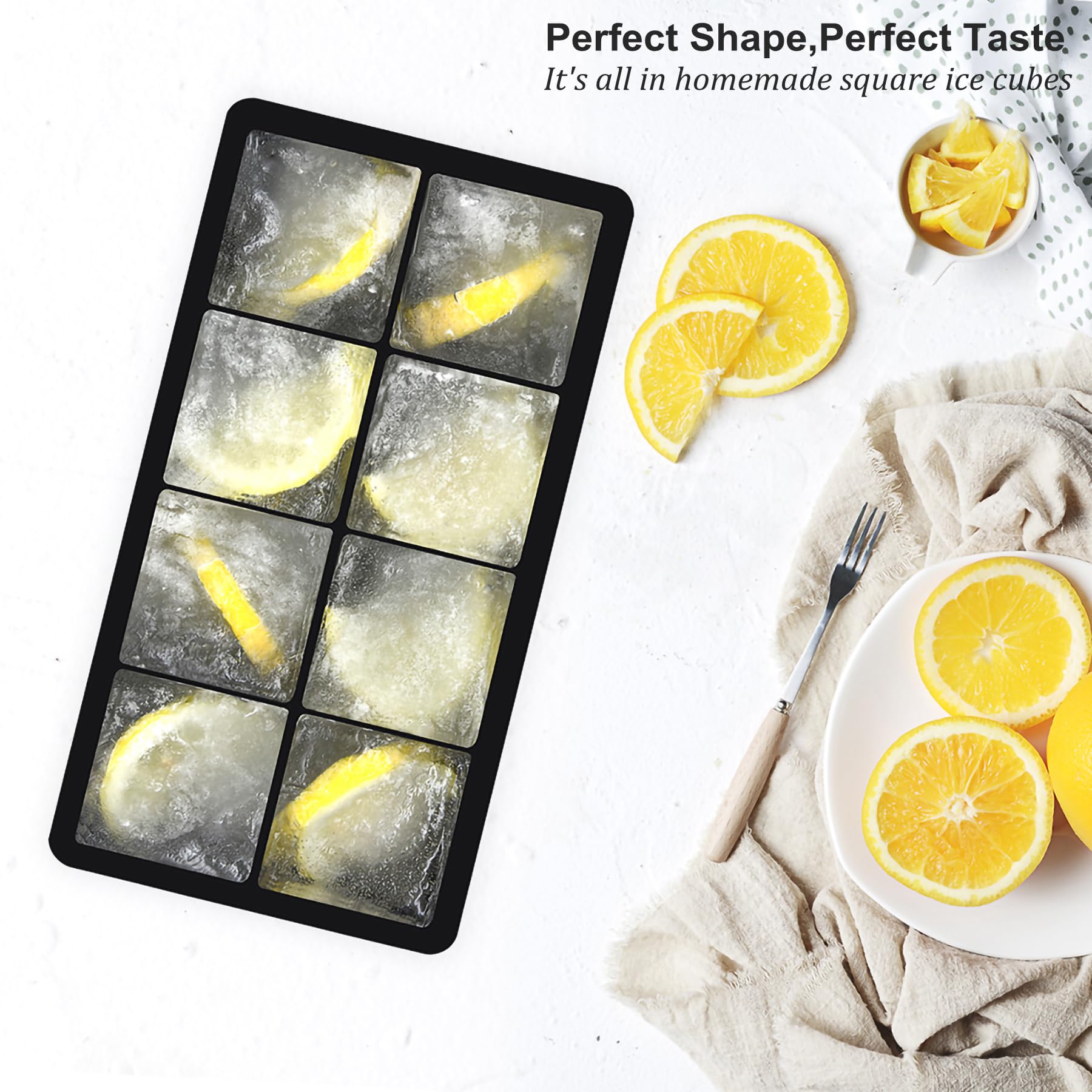 Bangp Große Eiswürfelformen mit Deckel, langlebige Silikon-Eiswürfelform mit 8 Mulden, leicht zu lösende Silikon-Eiswürfelform für 16 große Eiswürfel, ideal zum Kühlen von Whiskey, Saft, 2er-Set
