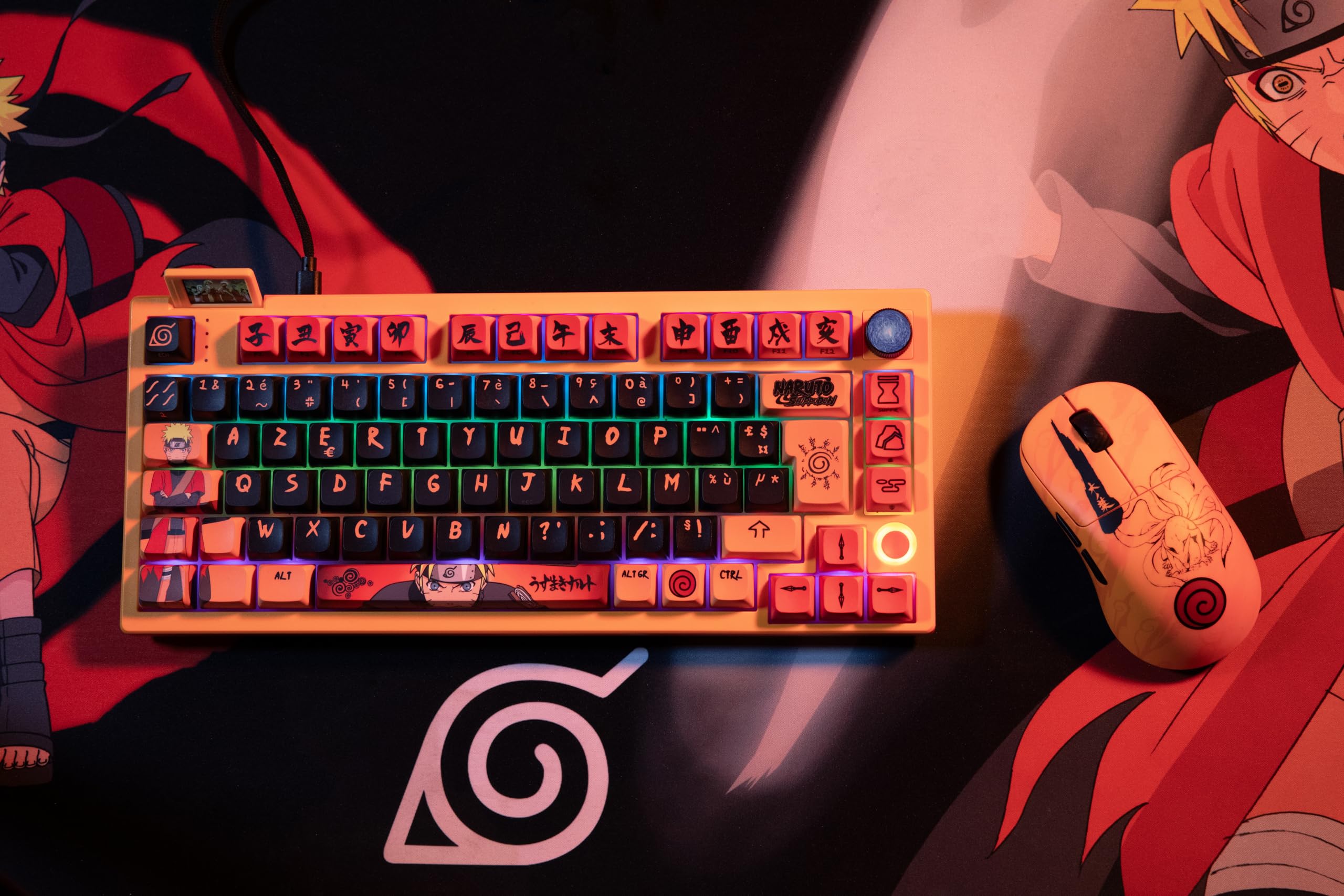 Konix Naruto Shippuden Souris Gaming Filaire/sans Fil PC - Édition Pro Collector Numérotée - 26 000 DPI - Autonomie 70 h - Motif Kurama/Kyûbi - Orange