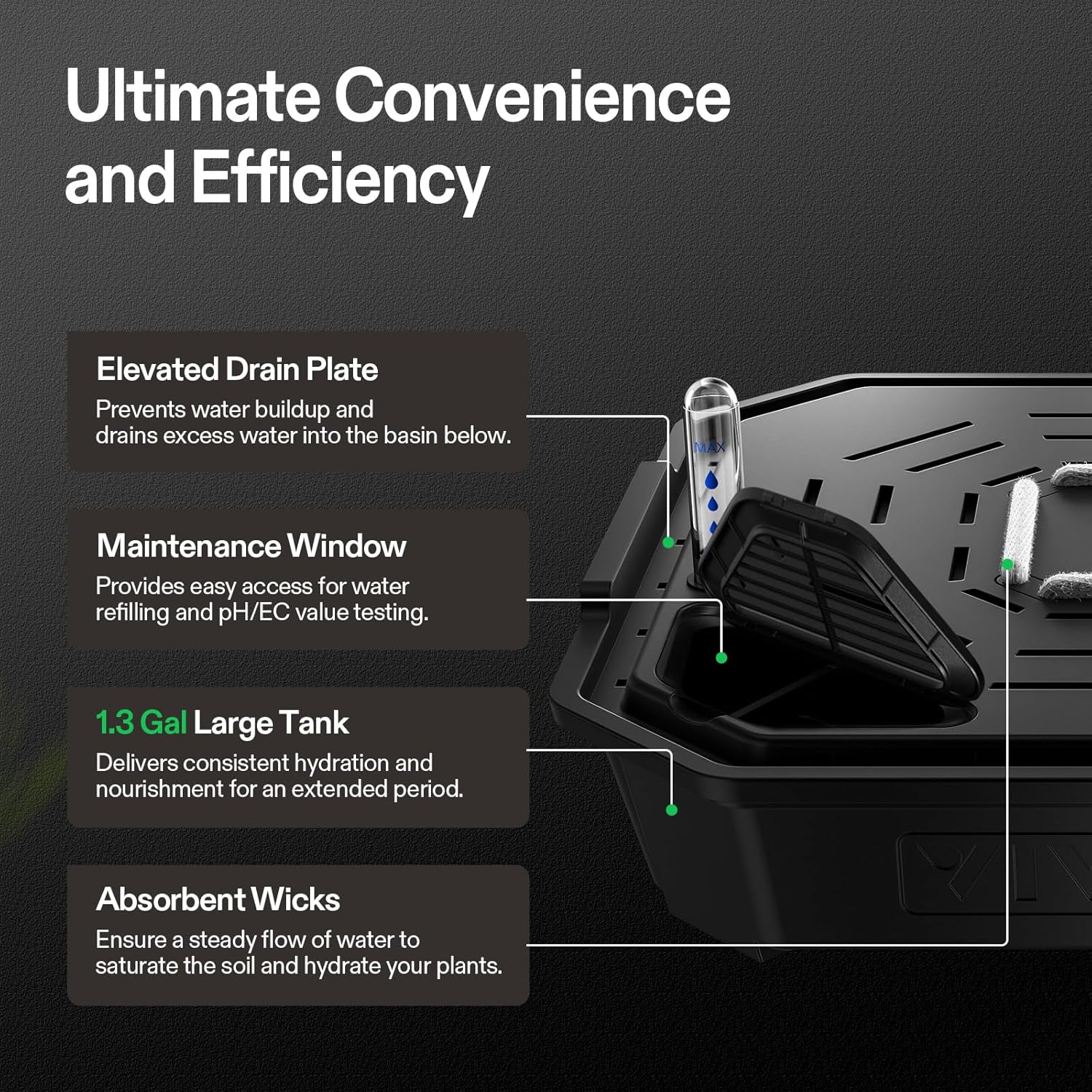 VIVOSUN 4-Pack FlexFeed Self-Watering Pots with Grow Bags, Auto Irrigation Fabric Pot Base with Water Meter & Maintenance Window, for Use Indoors/Outdoors in Grow Tents, Greenhouses, Gardens - Image 4