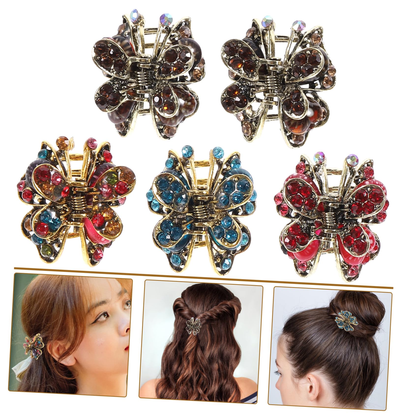 FRCOLOR 3er-set Haarklammern in Verschiedenen Farben Mini-design Haar-accessoires Mit Strass-einlage Leicht Und Funktional 5 Stück X 3