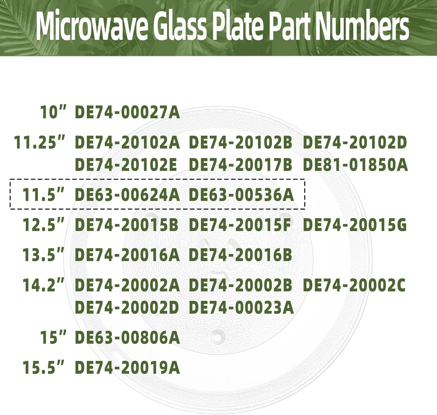 11.5" Microwave Turntable Plate for Samsung Microwave Compatible with Part # DE63-00624A DE63-00536A 11 1/2 inch Samsung Microwave Glass Plate