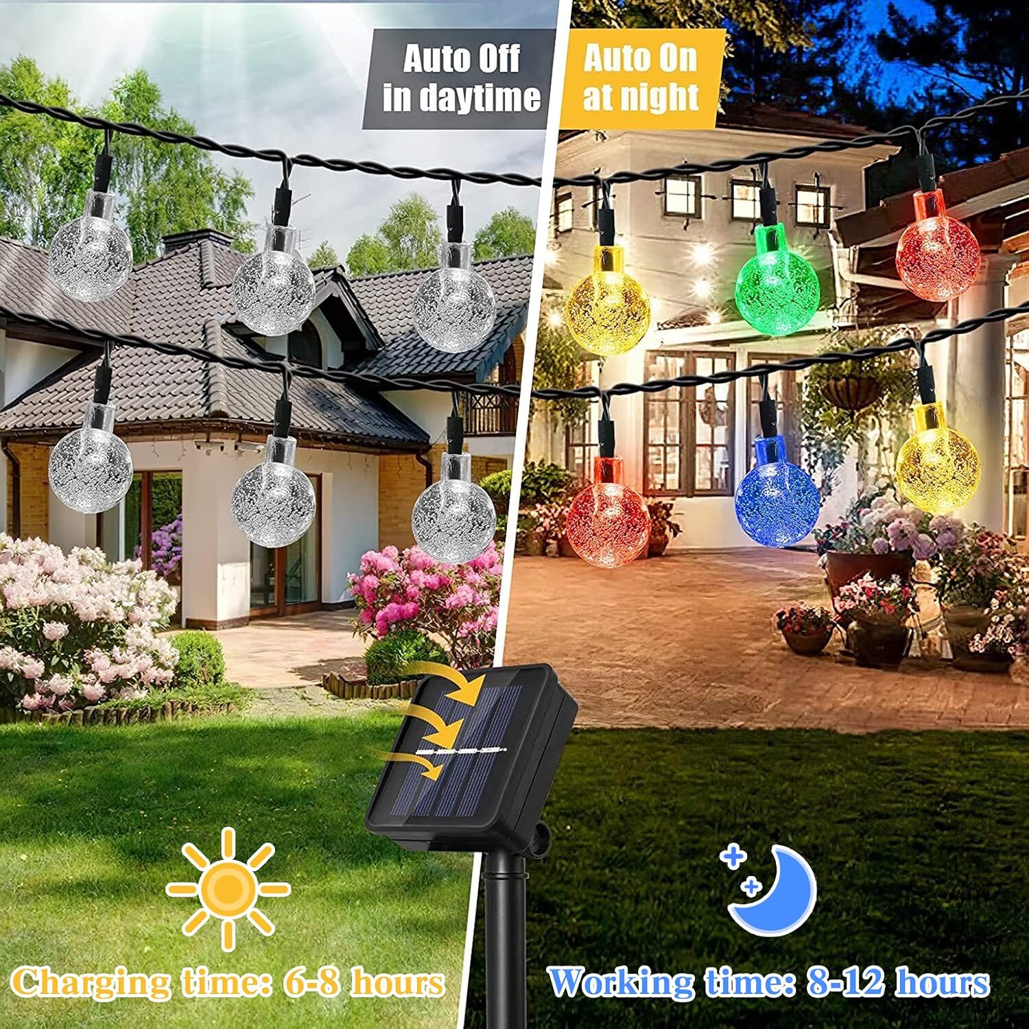Solar String Lights Outdoor Waterproof, 18M/59Ft 160 LED RGB Crystal Globe String Lights Solar Powered, Solar Patio Lights with 8 Modes for Lawn, Garden, Yard, Gazebo, Party (RGB)