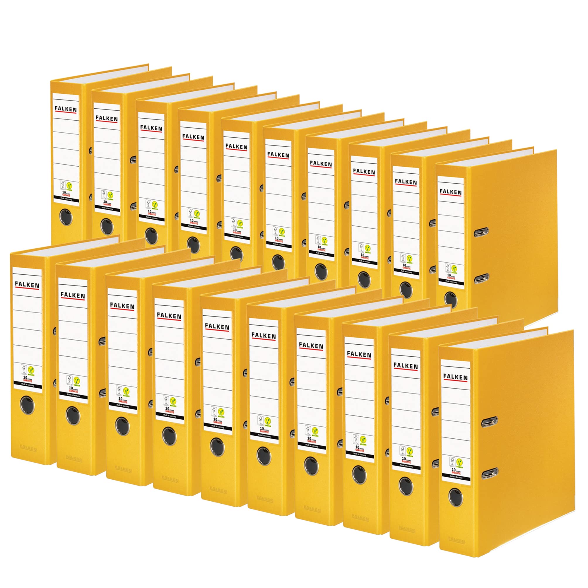 FALKEN - Raccoglitore a leva in polipropilene, formato A4, dorso 8 cm, colore: giallo, confezione da 20