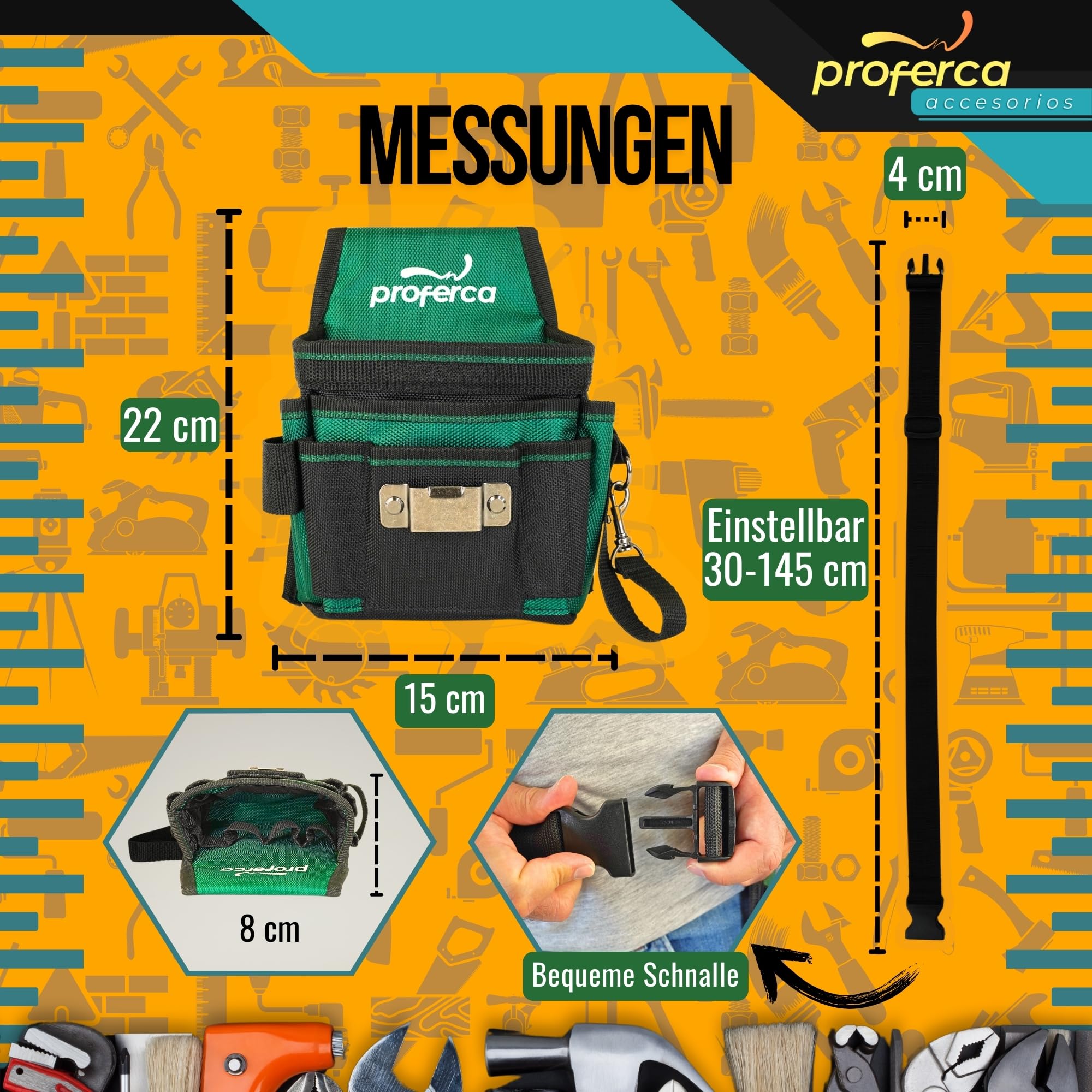 Werkzeuggürtel | robuster Stoff, 1680D | werkzeugtasche gürtel mit Mehreren Taschen | Spezialgürtel für Elektriker | Handwerker Gürtel