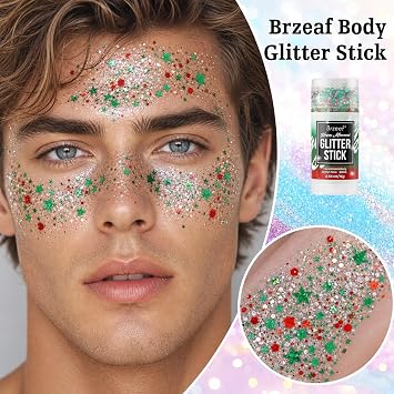Brzeaf Cheer Body Face Glitter, Shimmery& Long Lasting, Waterproof Glitter Stick Makeup, Singer Concert Rave Festival Accessories, Hair Eyeshadow Face Body Glitter