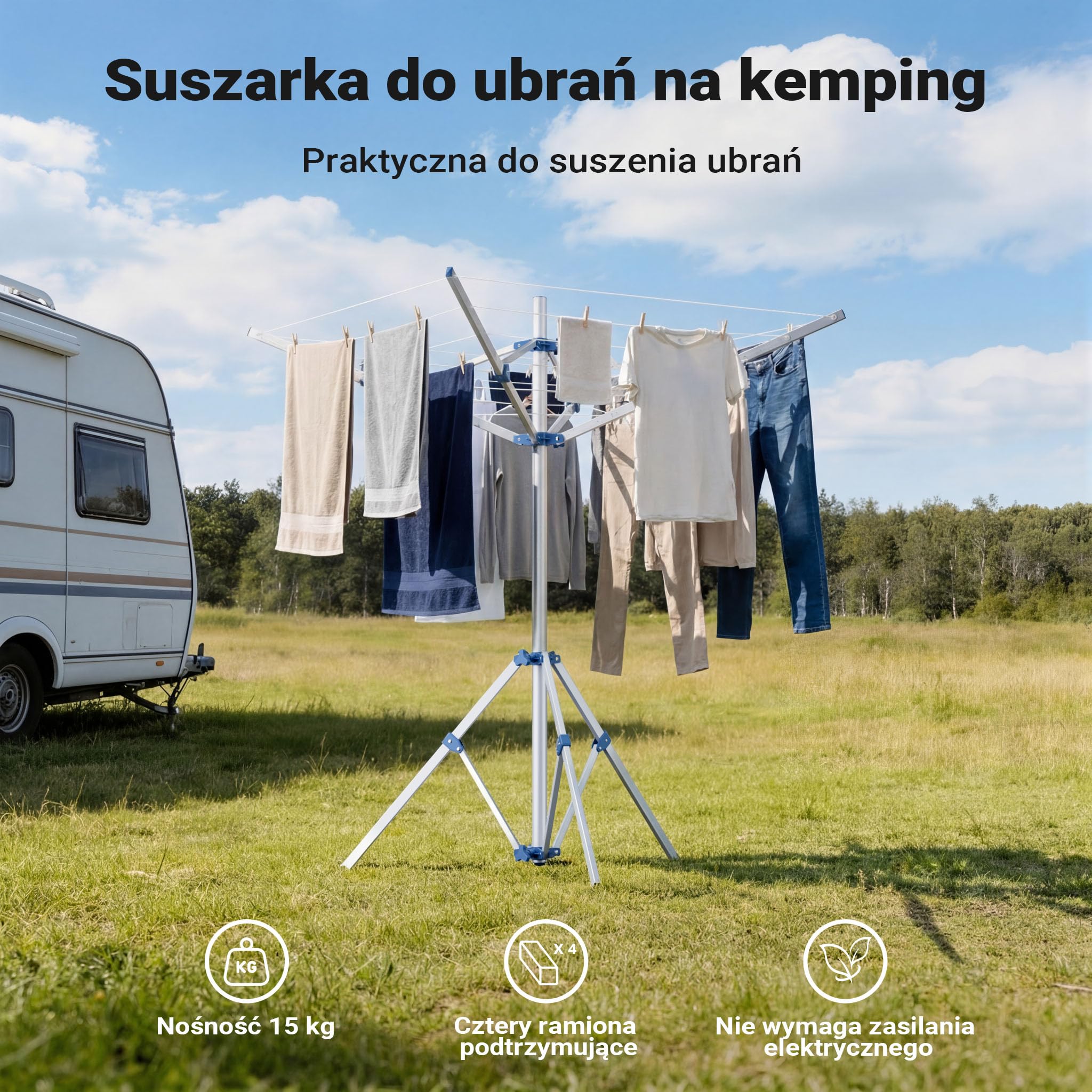 ‌Przenośna suszarka ogrodowa 16m z 4 ramionami suszarka na pranie z aluminium 155cm wysokości pająk