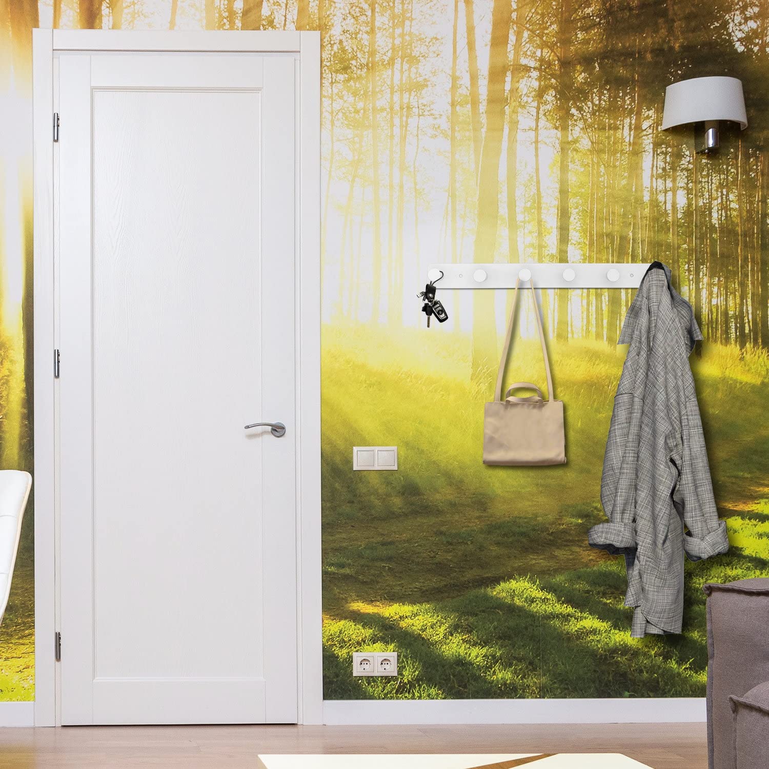 SYPEN 2 ganchos de pared de metal blanco, perchero de pared de 40 cm, estable y moderno, juego de ganchos de pared, colgador de chaqueta o pasillo