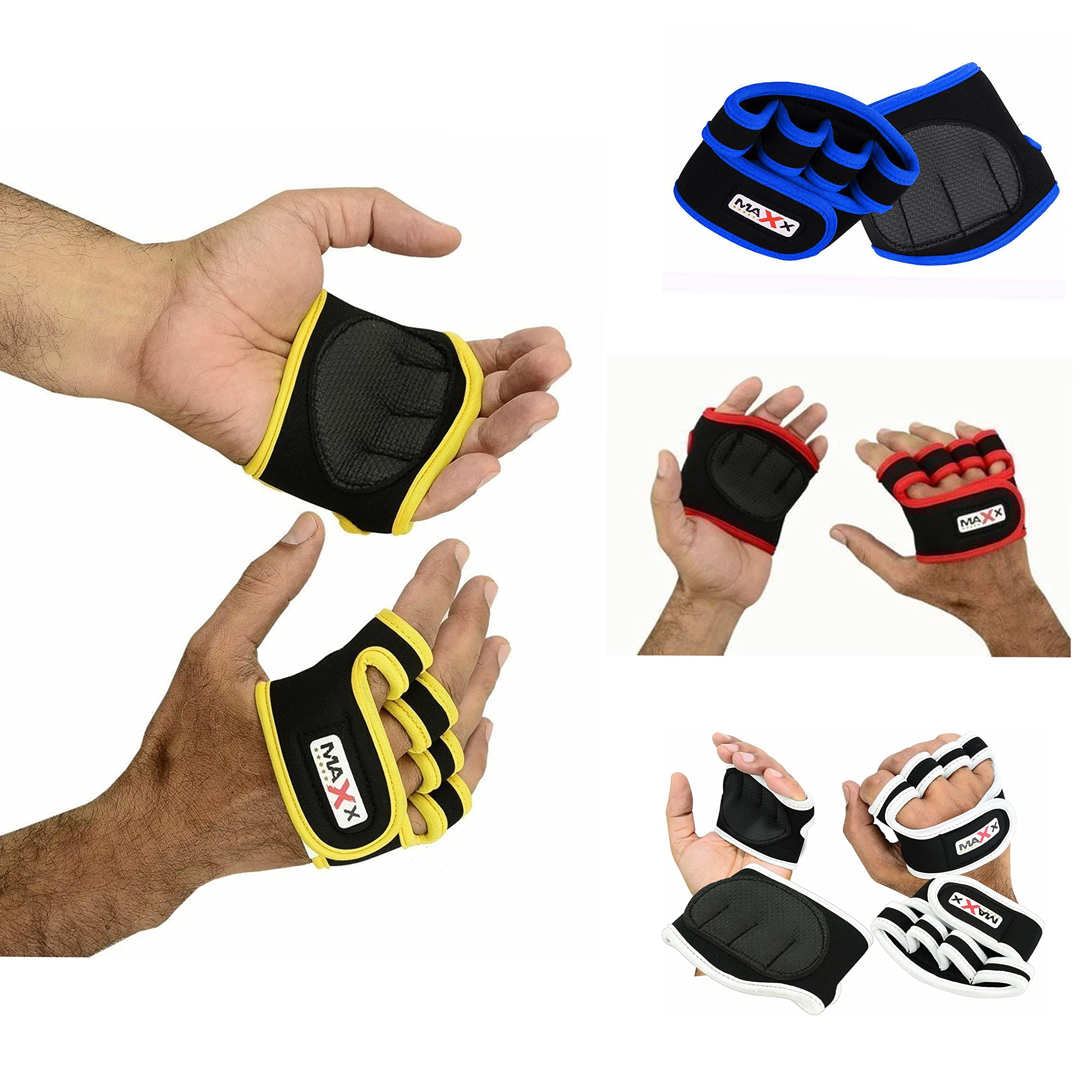 Maxx Gel Weight Lifting Grips Pad Training Gym Straps Gloves Hand Wrist Support (Black Yellow, S)