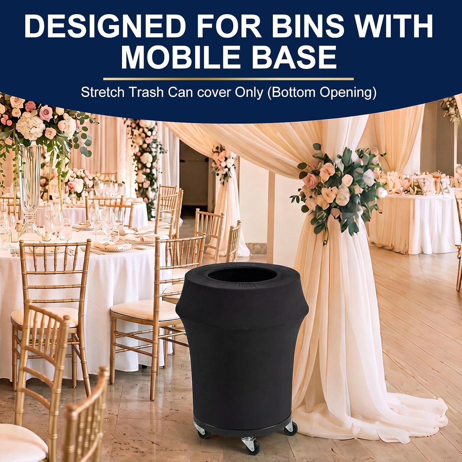 Tanlade 2 Pcs 55 Gallon Spandex Trash Can Cover for on Wheels, Black