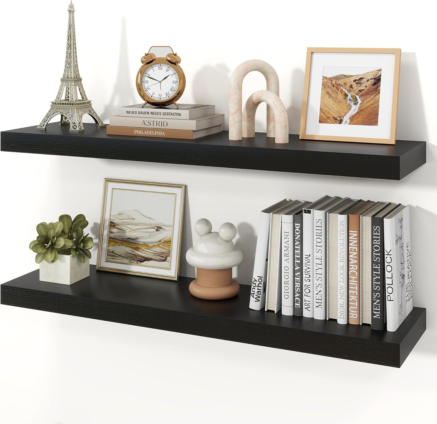 Floating Shelves for Wall, 9.3" Deep Wall Mounted Wood Shelves for Bathroom, Bedroom, Living Room, Kitchen, Hanging Shelf for Books/Storage/Room Decor (Black, 36")