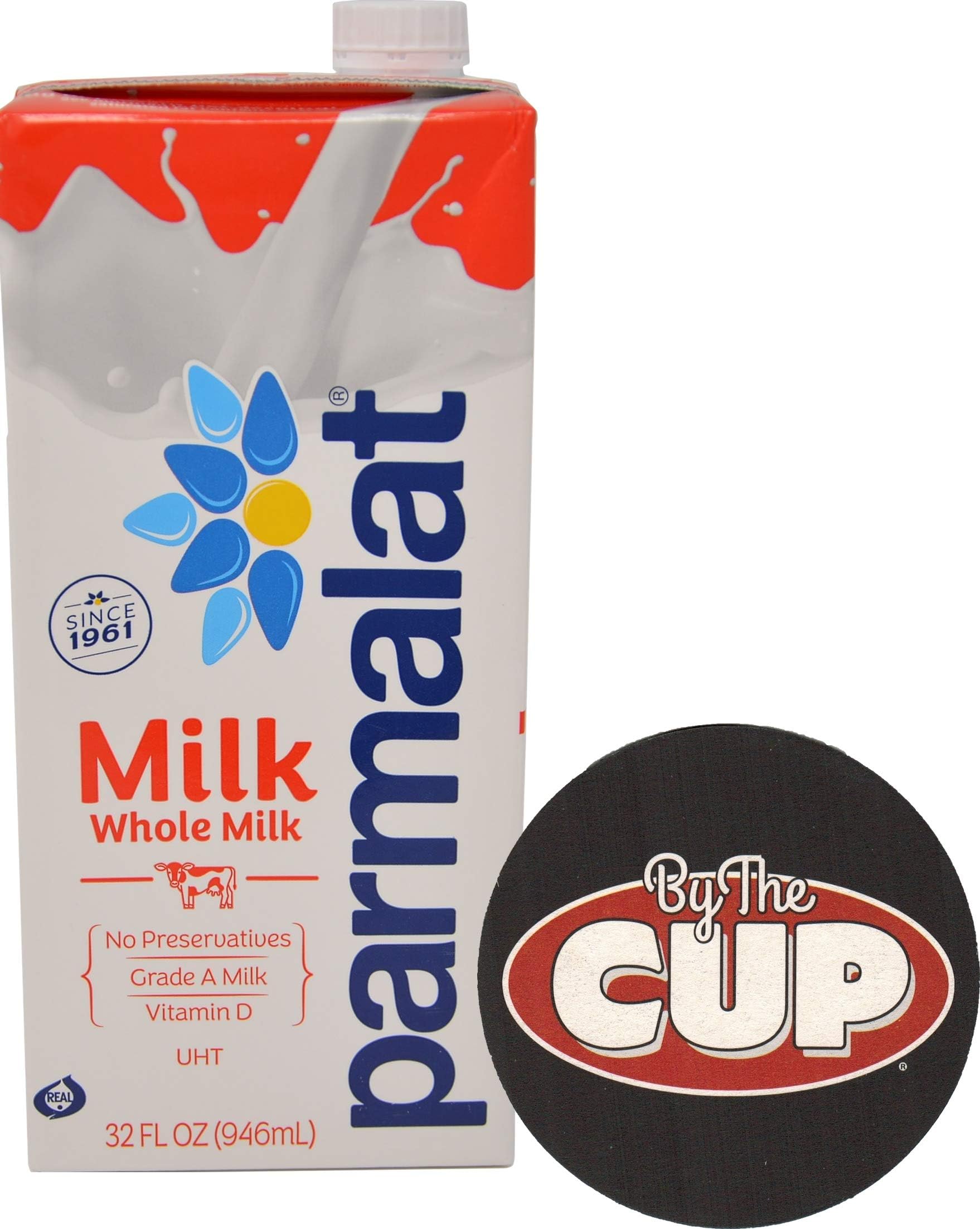 Parmalat Whole Milk Shelf Stable UHT 1 Quart with By The Cup Coaster