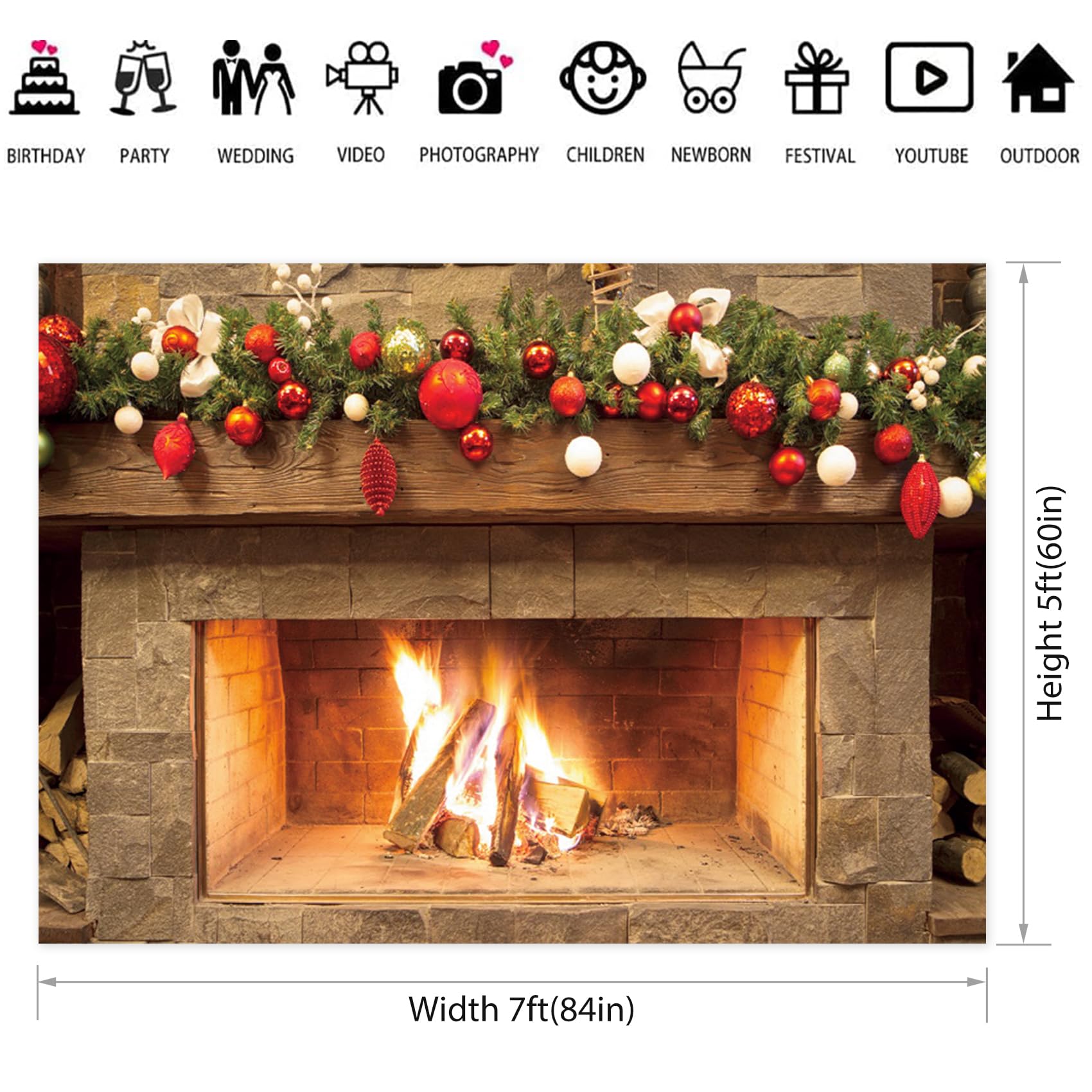 Amazon | Baocicco 7x5フィート クリスマス 暖炉 写真 背景幕 燃える火