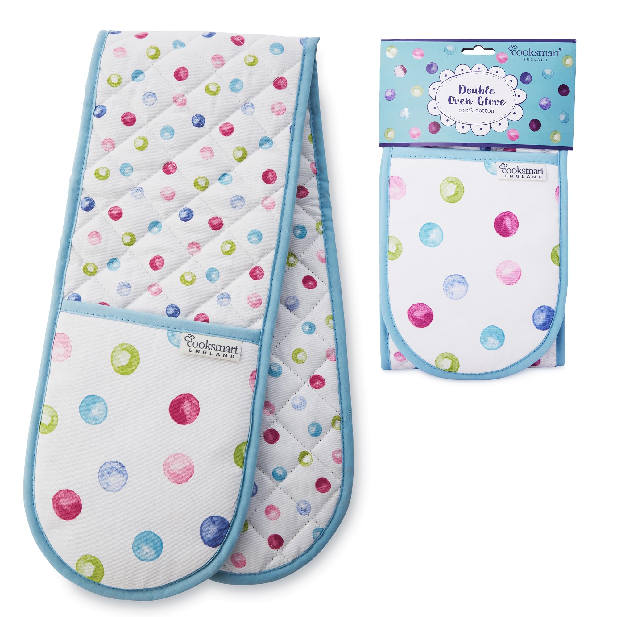 Cooksmart Spotty Dotty Double Oven Gloves, Heat Resistant Cotton