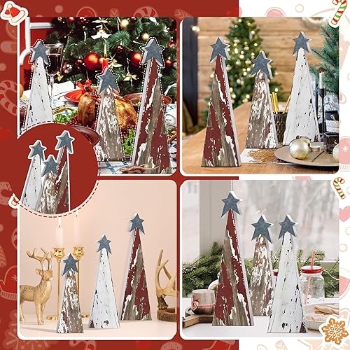 Miniatura 6 de Soaoo 3 piezas de decoración rústica de Navidad de madera, árboles de Navidad de granja, decoración de mesa, árbol de madera de pie con estrella,