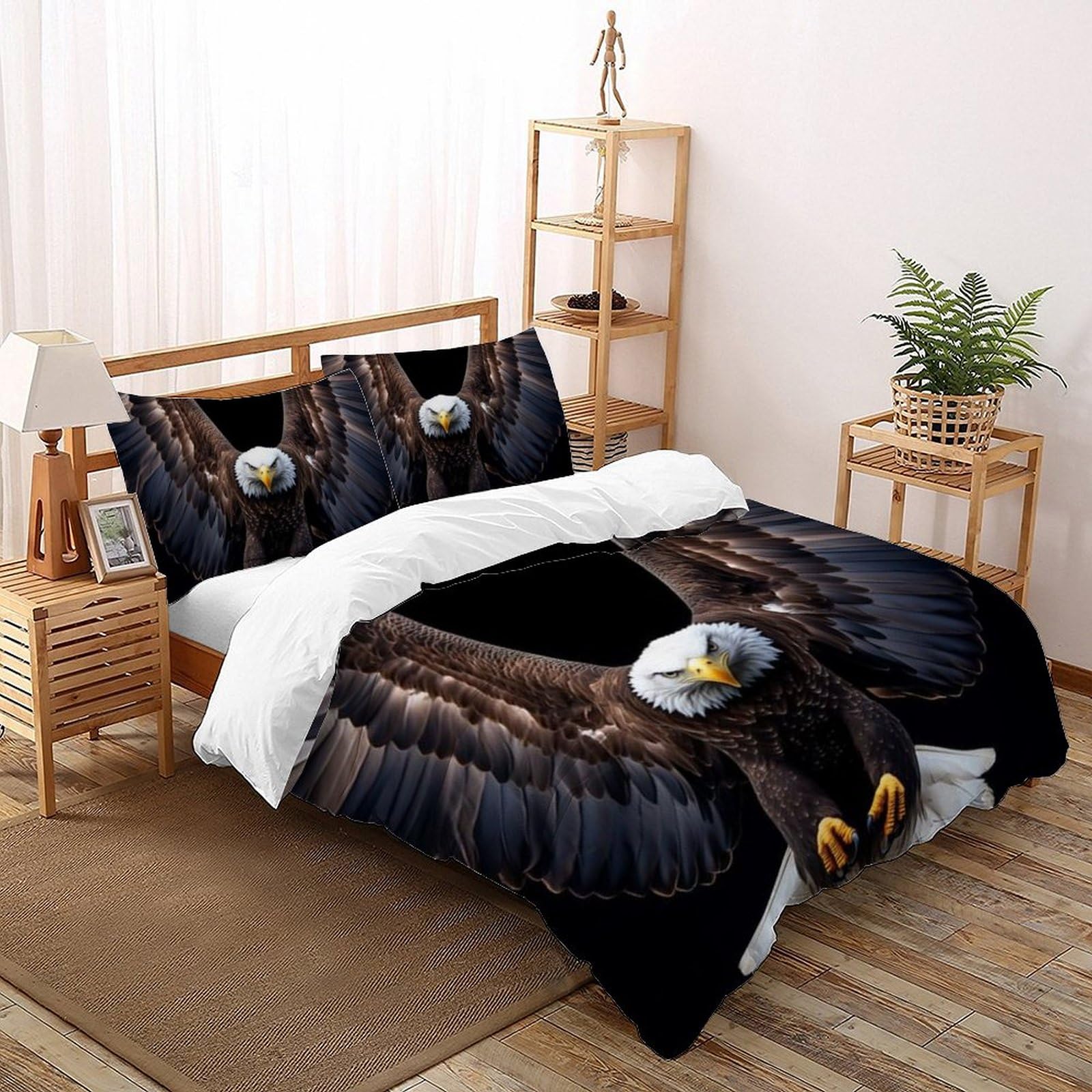 Housse de couette double motifs animaux sauvages 3D parure lit enfant microfibre 200x200cm