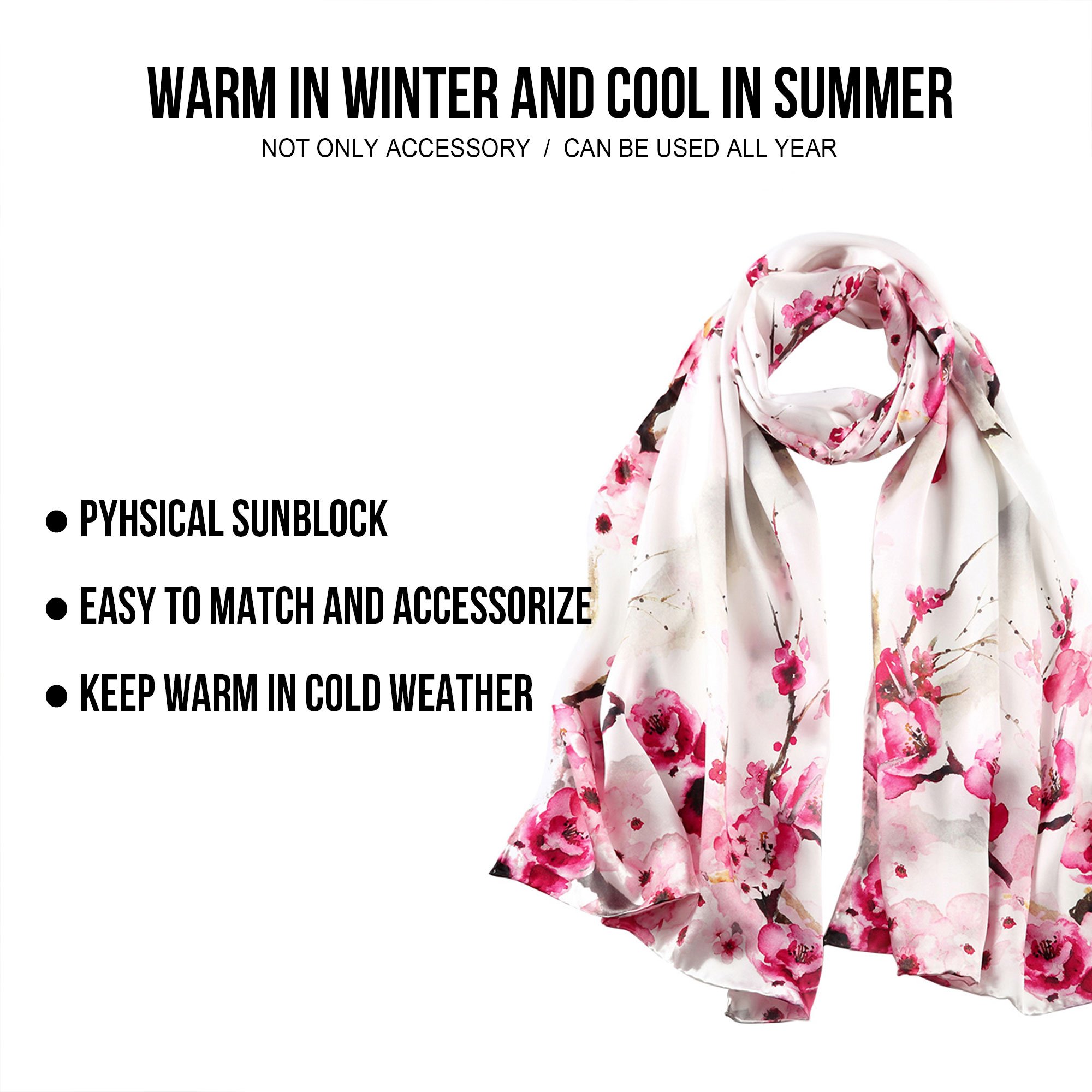 STORY OF SHANGHAI Sciarpa di 100% Seta Charmeuse da Donna Foulard a Raso con Fantasie Orientale, 56x177cm