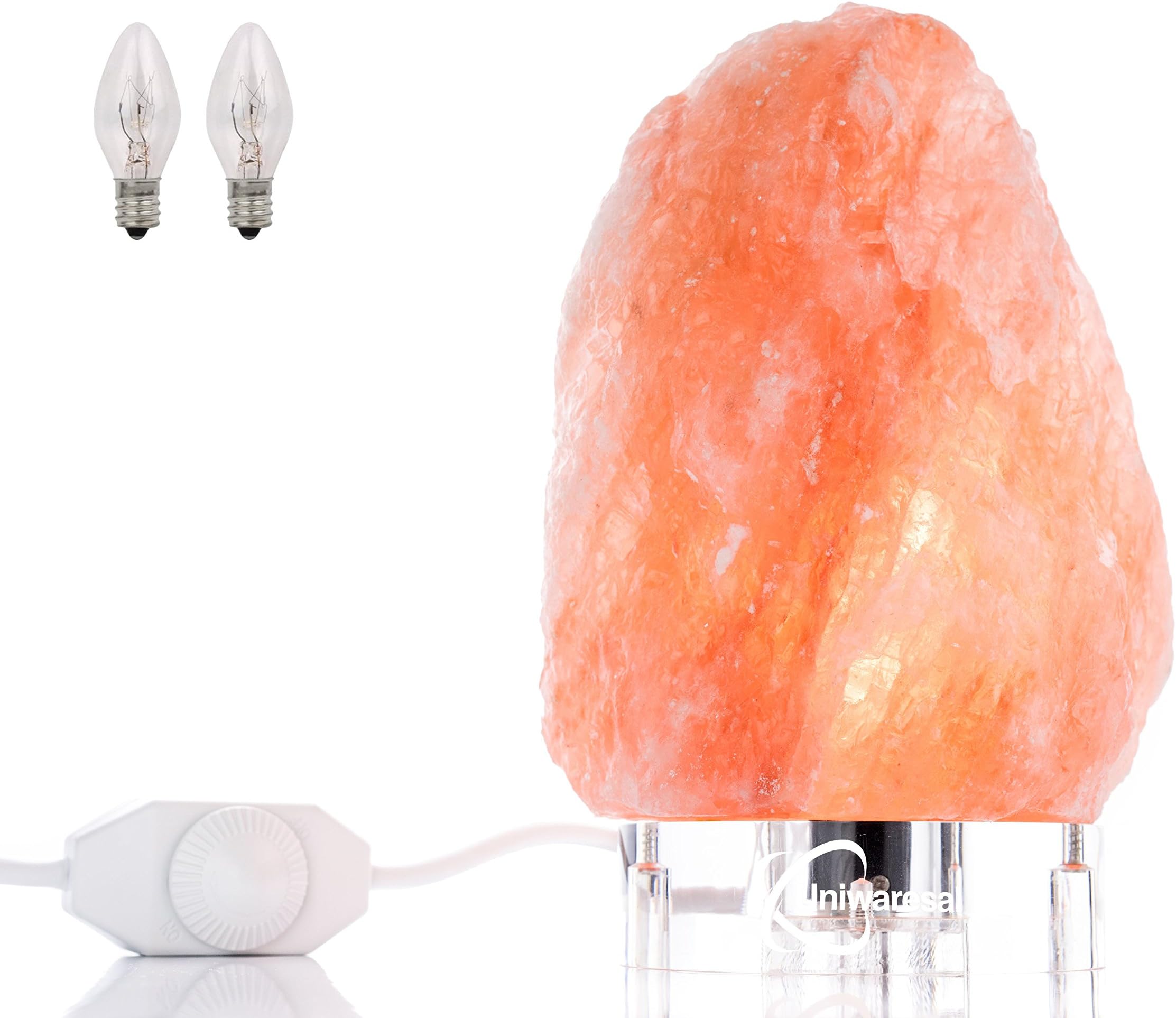 Uniwaresal Maia Natural Himalayan Salt Lamp with Clear Plexiglass Acrylic Base Hand Carved Orange Glow Crystal Rock Great Gift