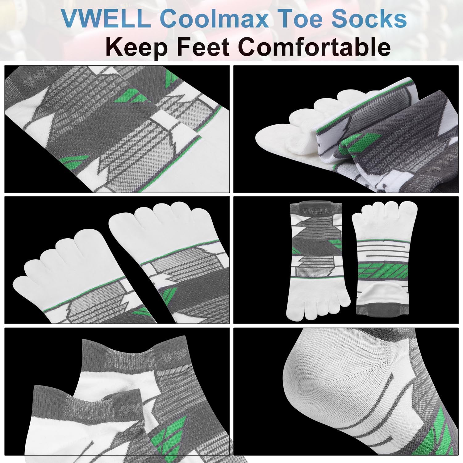VWELL Toe Socks for Men and Women COOLMAX Five Finger Socks Athletic Running socks Sport Ankle Toe socks (3Pairs) - Image 5