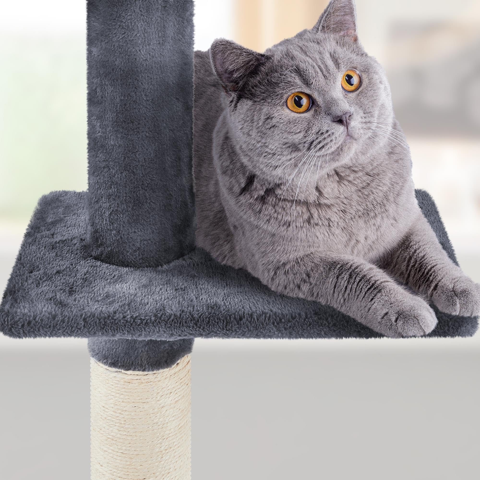 Abician Arbre à Chat du Plafond Poteau à griffer Réglable en Hauteur 226-265 cm avec Niche Chat Gris foncé