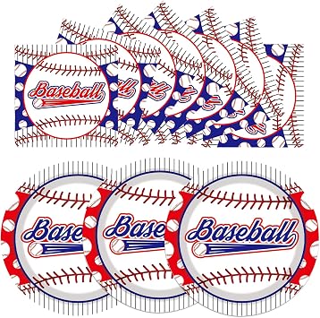 40PCS Baseball Paper Plates and Napkins Party Supplies, Disposable Baseball Party Plates and Napkins Tableware Set for Baseball Birthday Party Decorations Serves 20 Guests Baseball