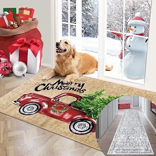 Vaukki Christmas Indoor Doormat and Hallway Runner Rug, Non