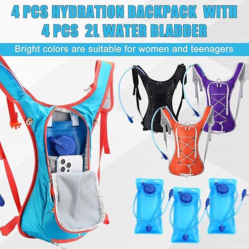 Miniatura 5 de Paquete de 4 mochilas de hidratación con vejiga de agua de 2 litros, mochila de hidratación ligera para hombres y mujeres, senderismo, ciclismo,