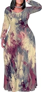 PinkPatty Plus Size Maxi Dresses for Women Long Sleeve Crew Neck Sundress Casual Fall Dress with Pockets